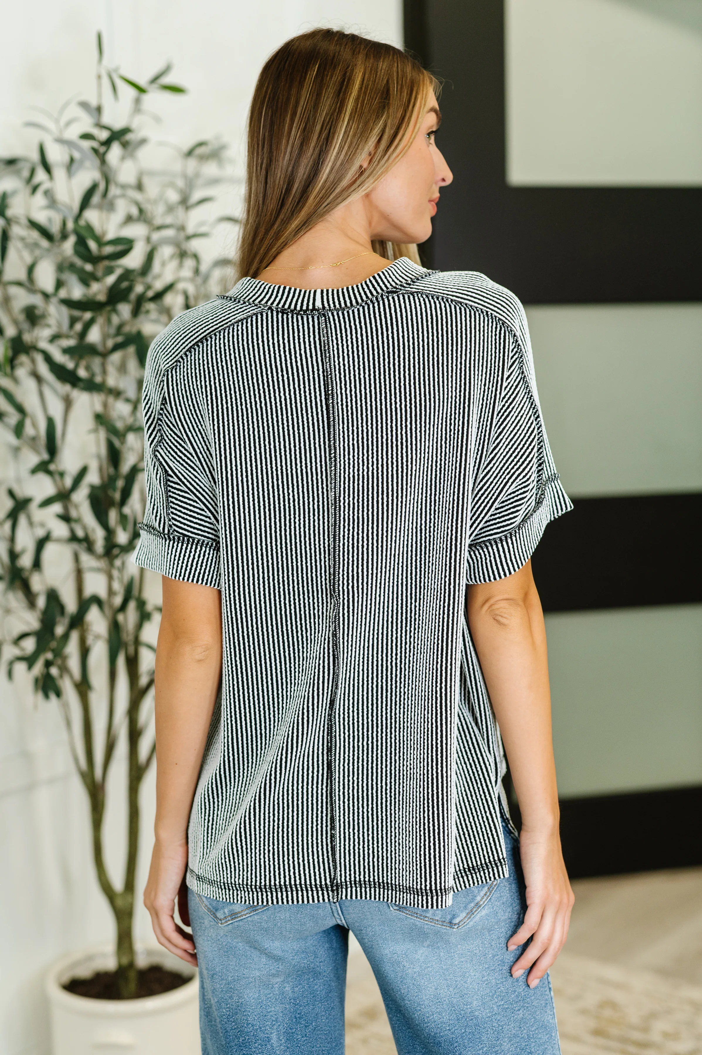 Catch Me Loungin’ Cable Ribbed Knit Top in Black and White - 7/30/2025 - Image 5