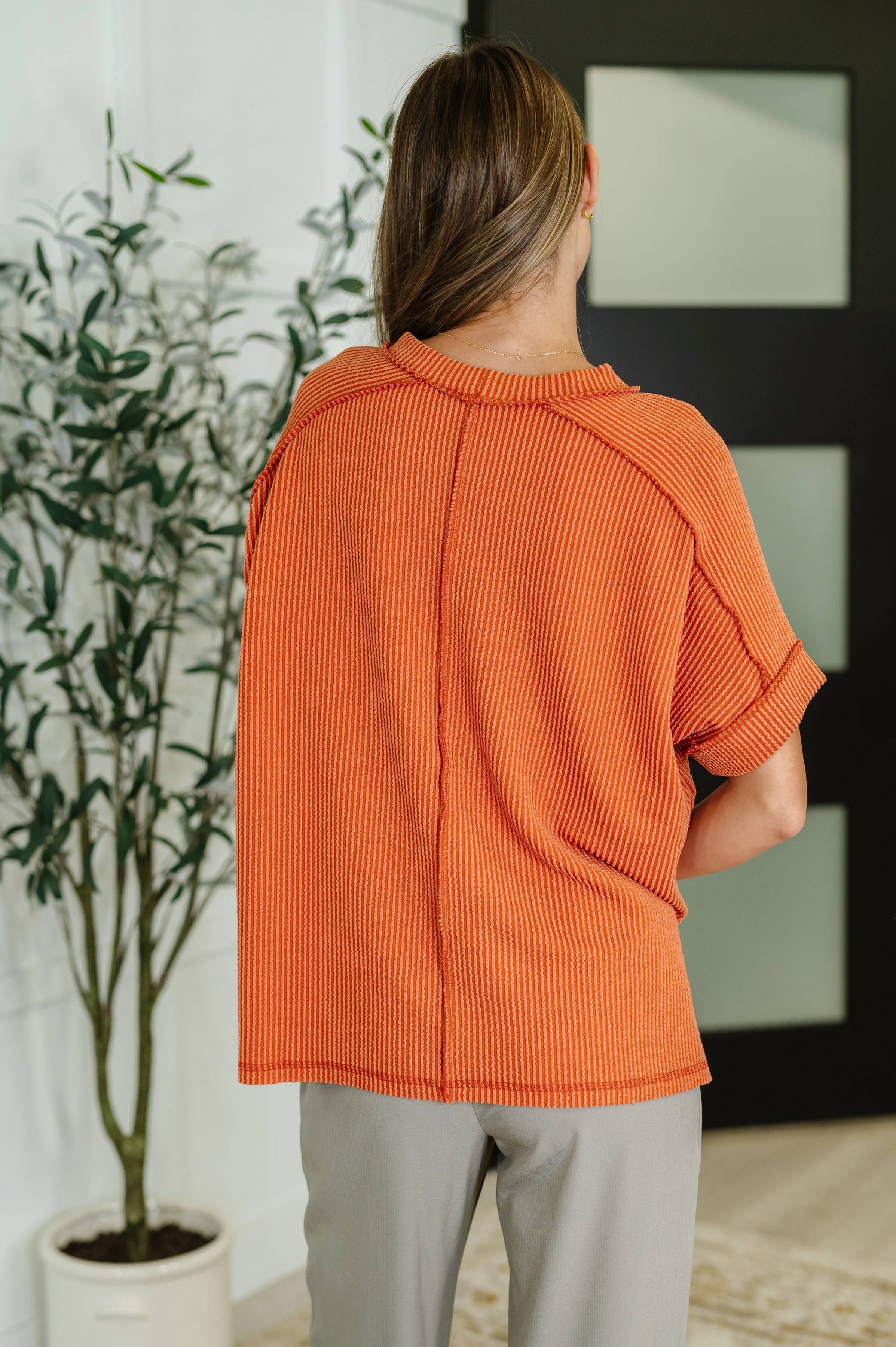 Catch Me Loungin’ Cable Ribbed Knit Top in Burnt Orange - 7/30/2025 - Image 4