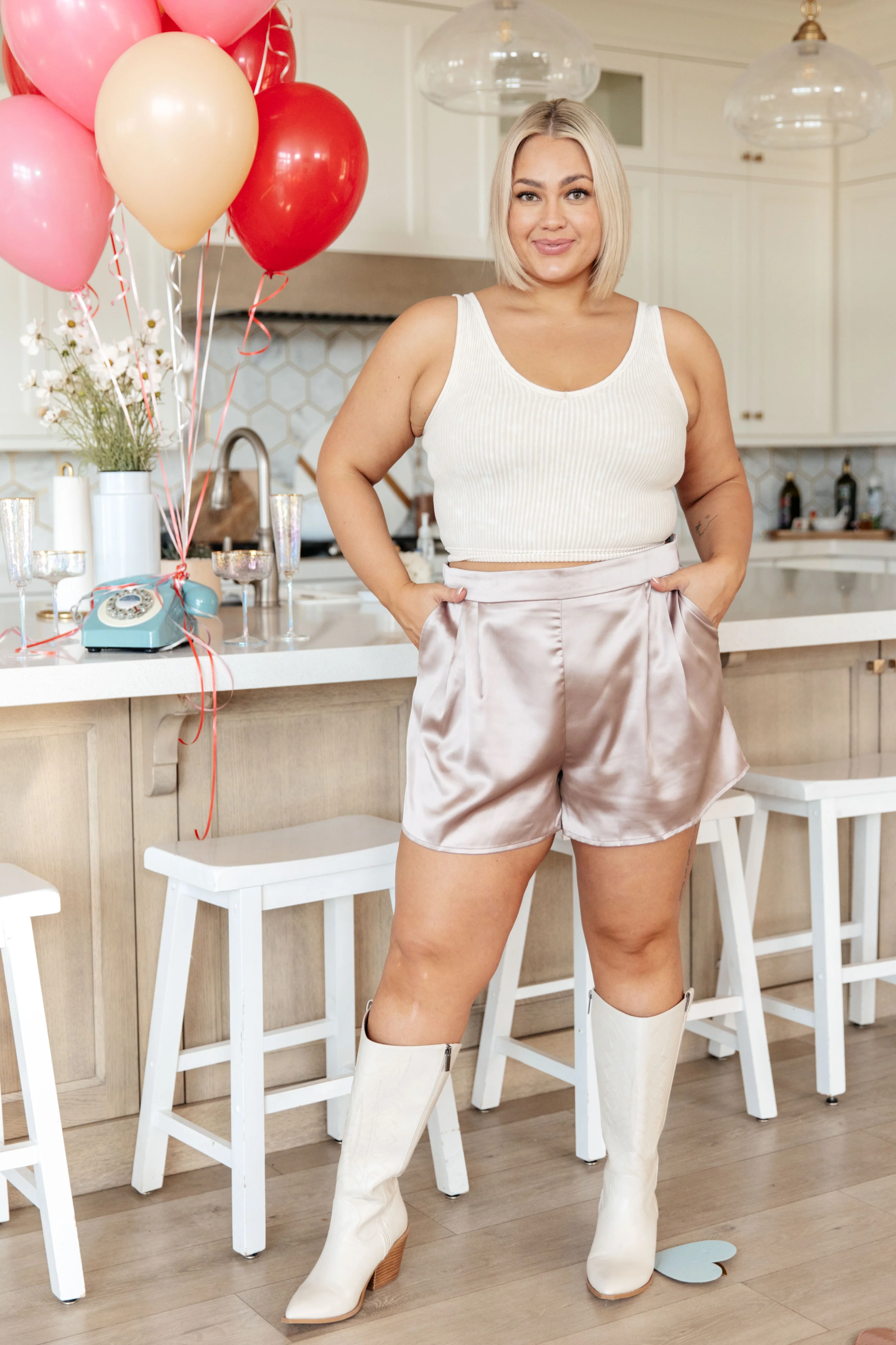 Champagne and Roses Satin Shorts - 11/6/2023 - Image 6