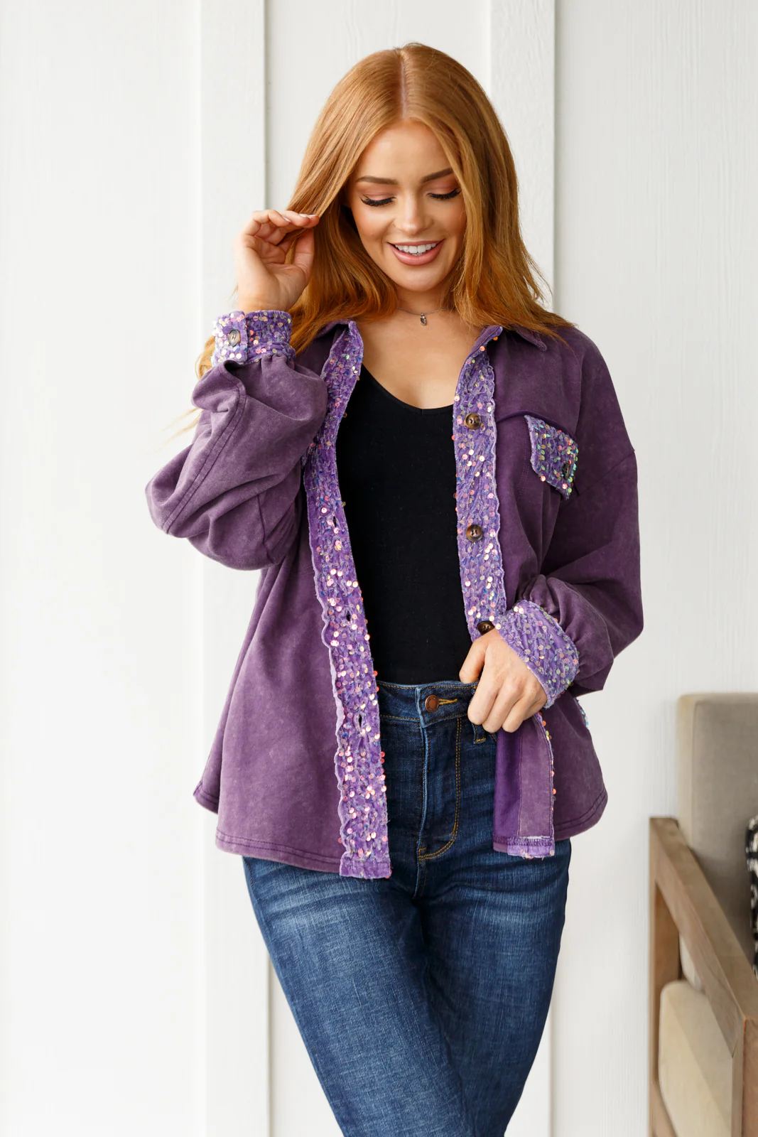 Chaos of Sequins Shacket in Purple - 9/20/2024 - Image 2
