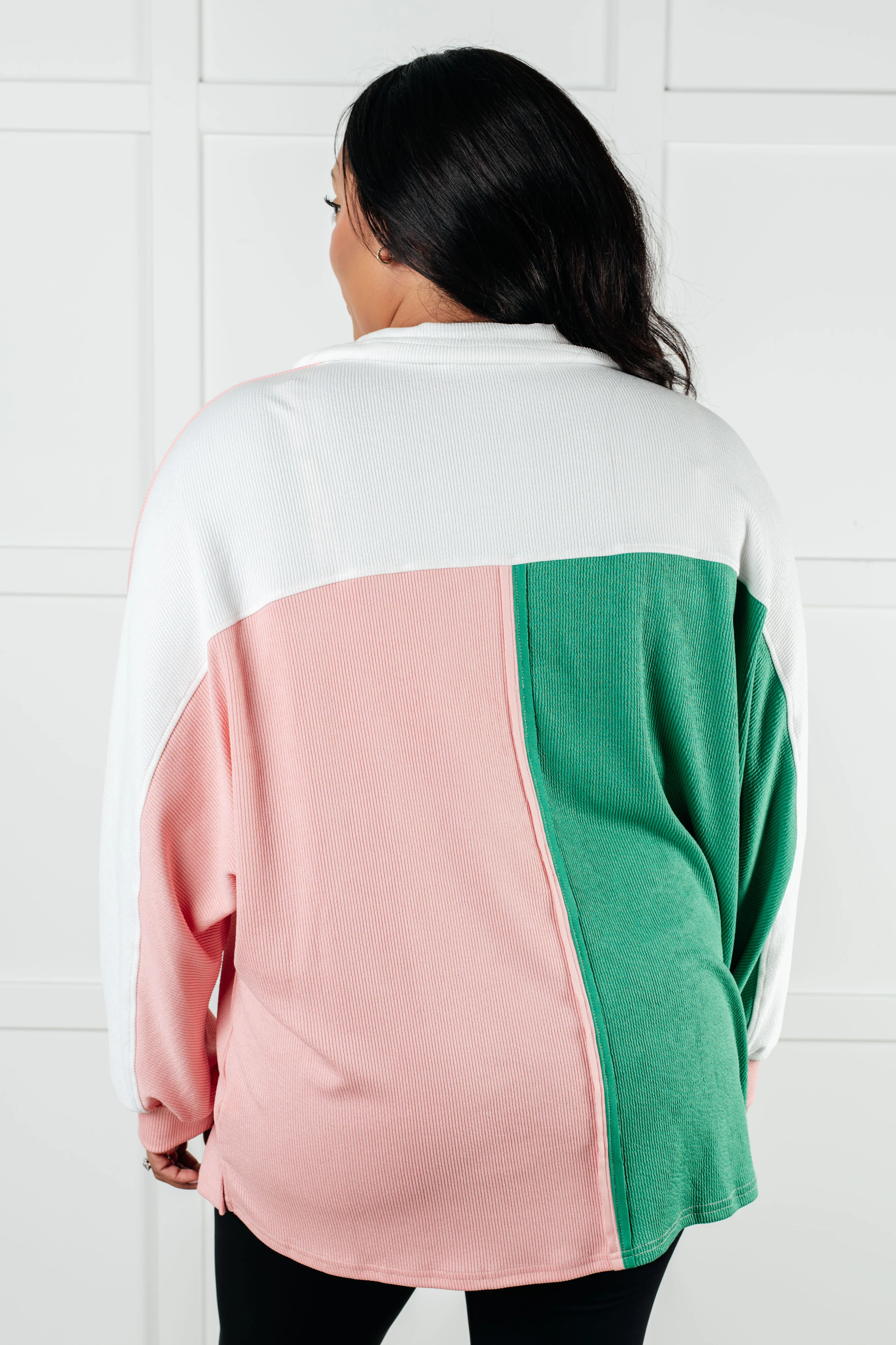 Chip Off the Old Colorblock V-Neck Henley in Green  - 1/16/2025 - Image 7