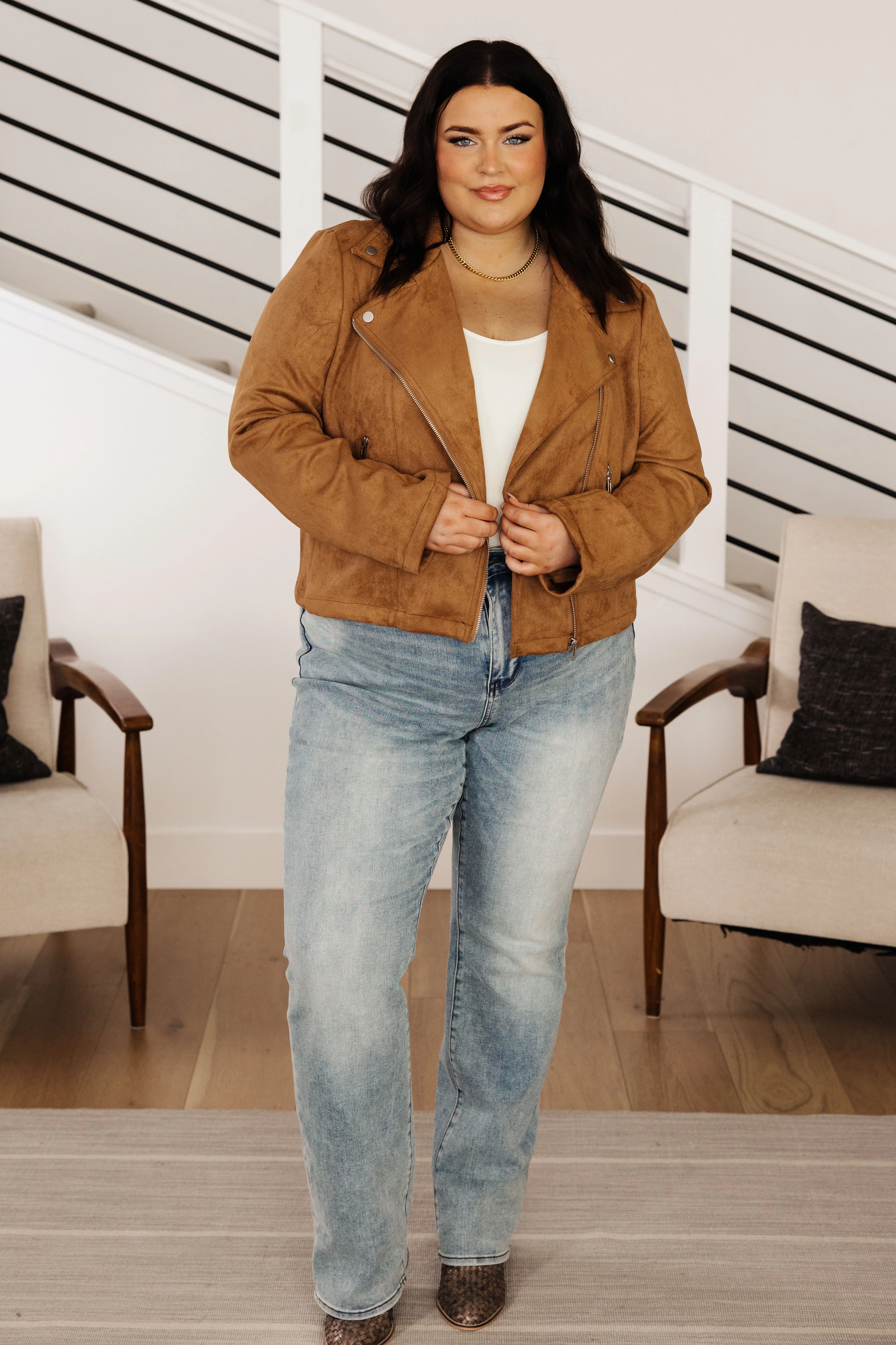 Clara Faux Suede Moto Jacket in Camel - 10/10/2023 - Image 4