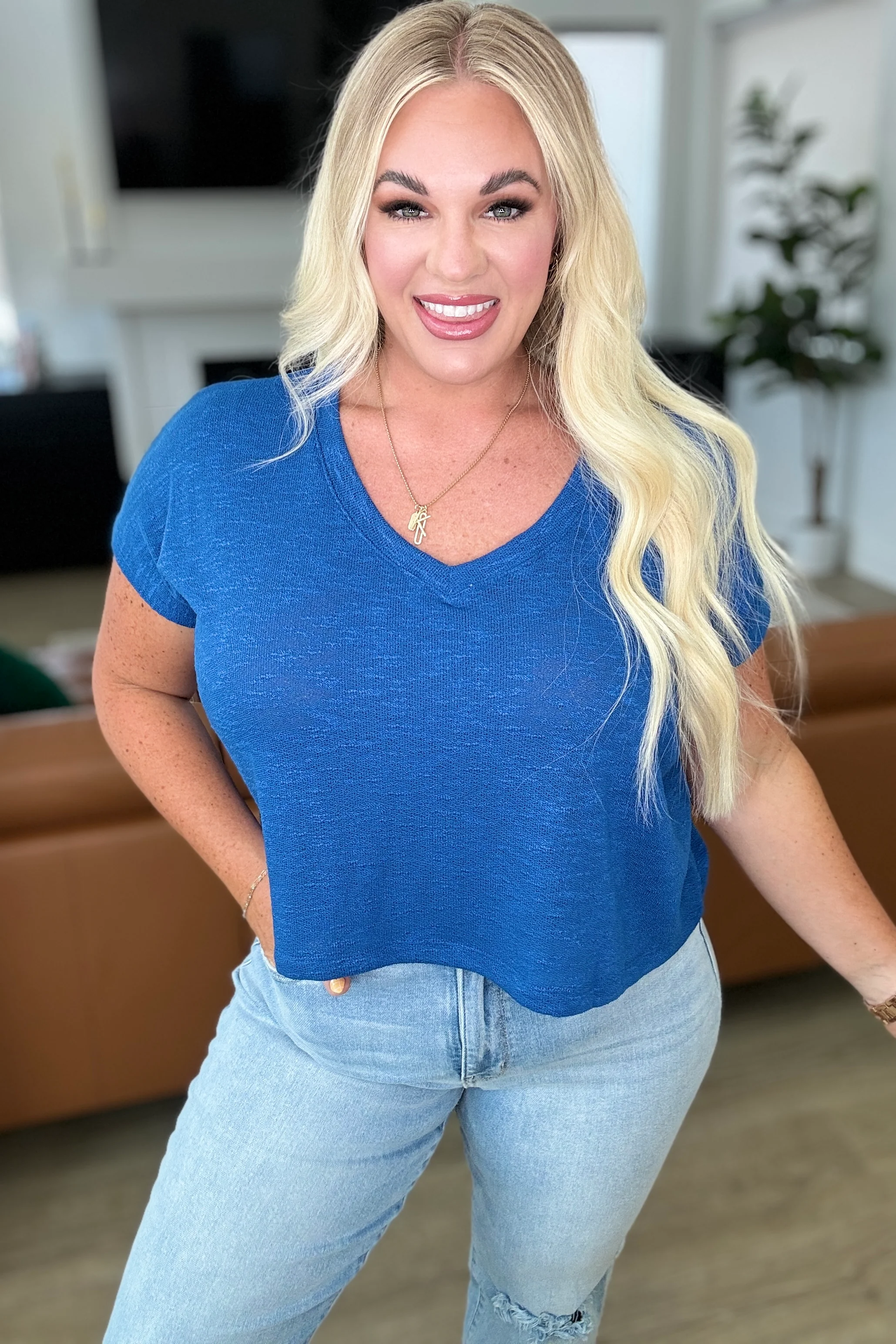 Classic Comfort V-Neck Top in Classic Blue - 6/19/2024 - Image 3
