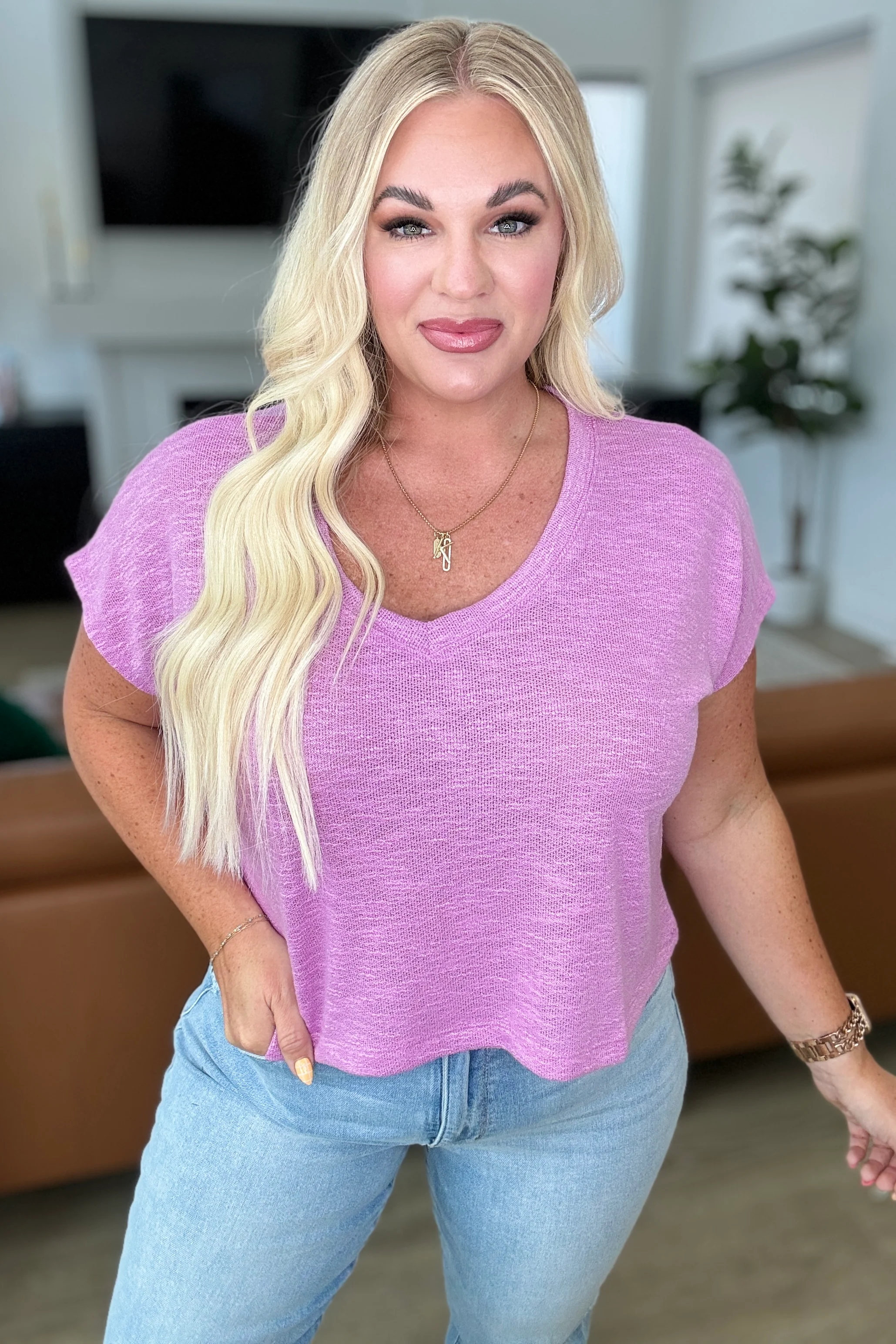 Classic Comfort V-Neck Top in Mauve - 6/19/2024 - Image 3