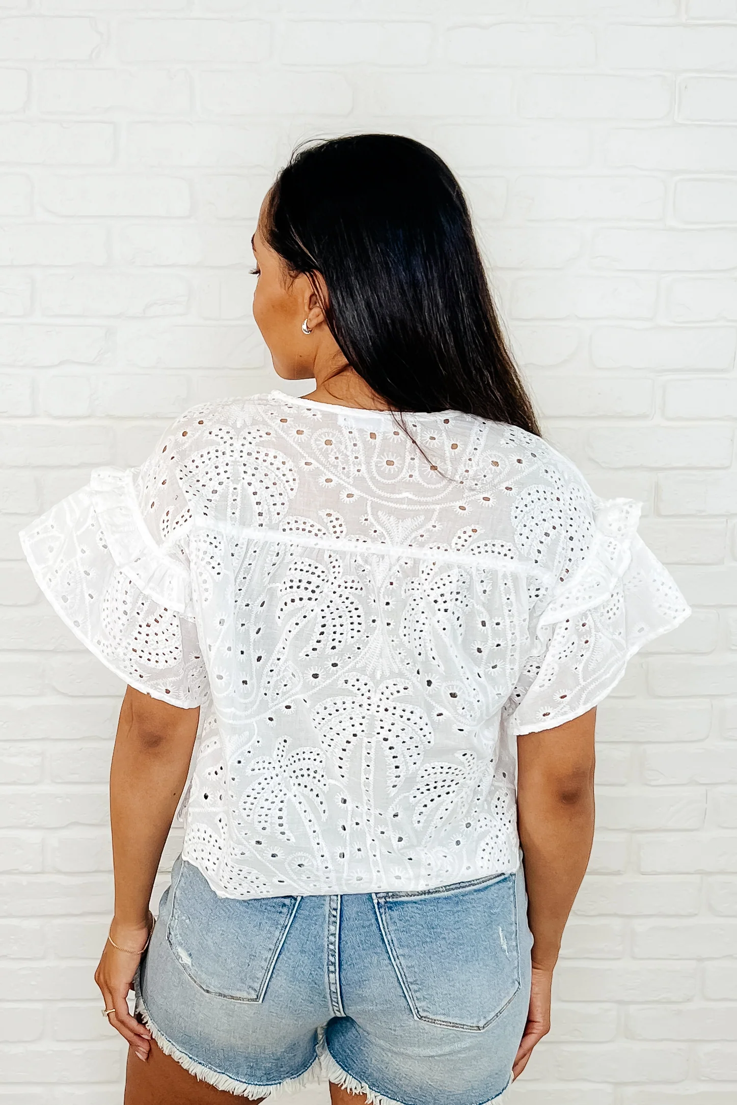 Classy As Heck Eyelet Front Tie Top in Off White - 4/1/2025 - Image 4