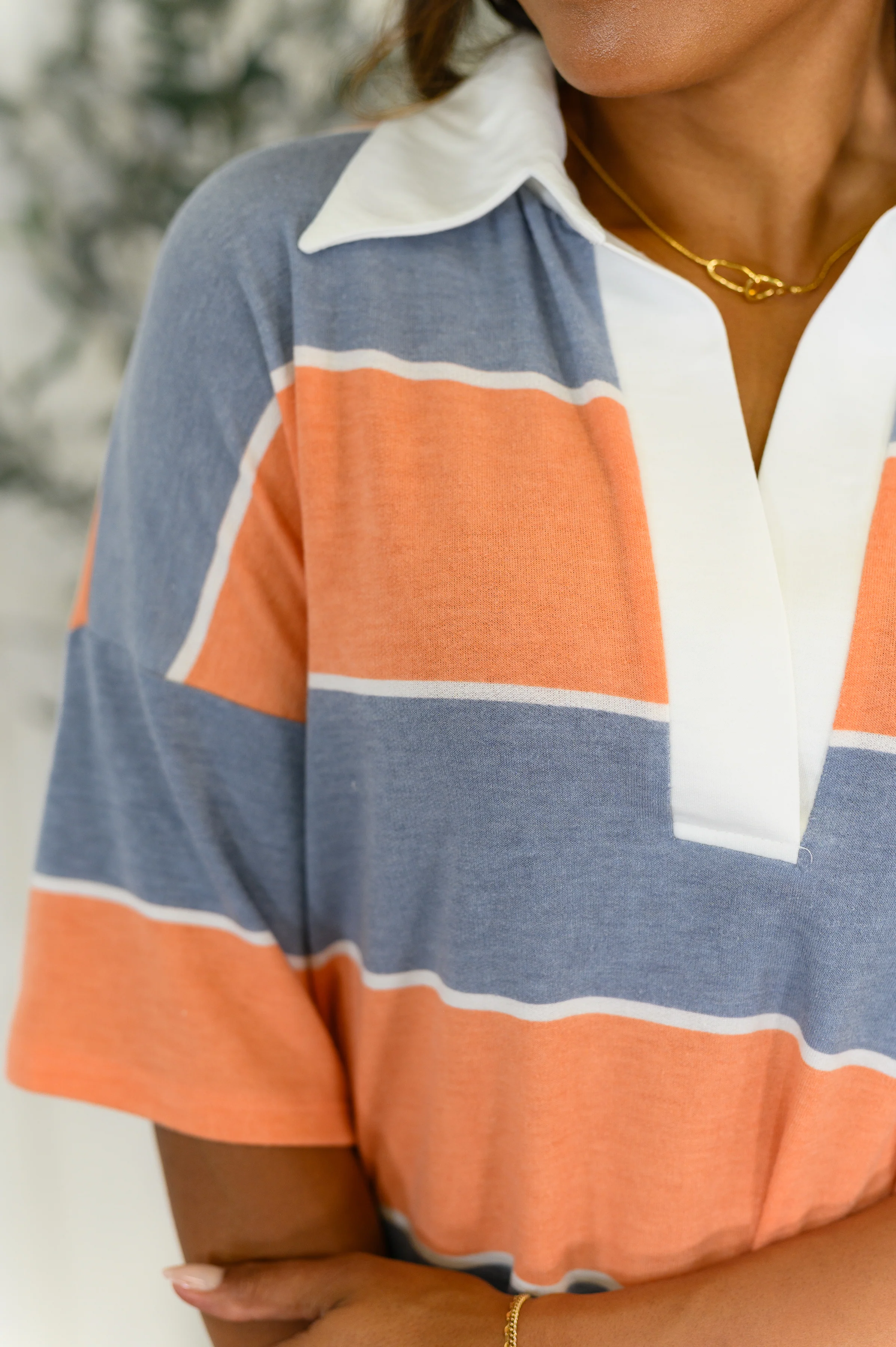 Cloudbound Collared Casual Top in Orange and Denim - 8/5/2025 - Image 2