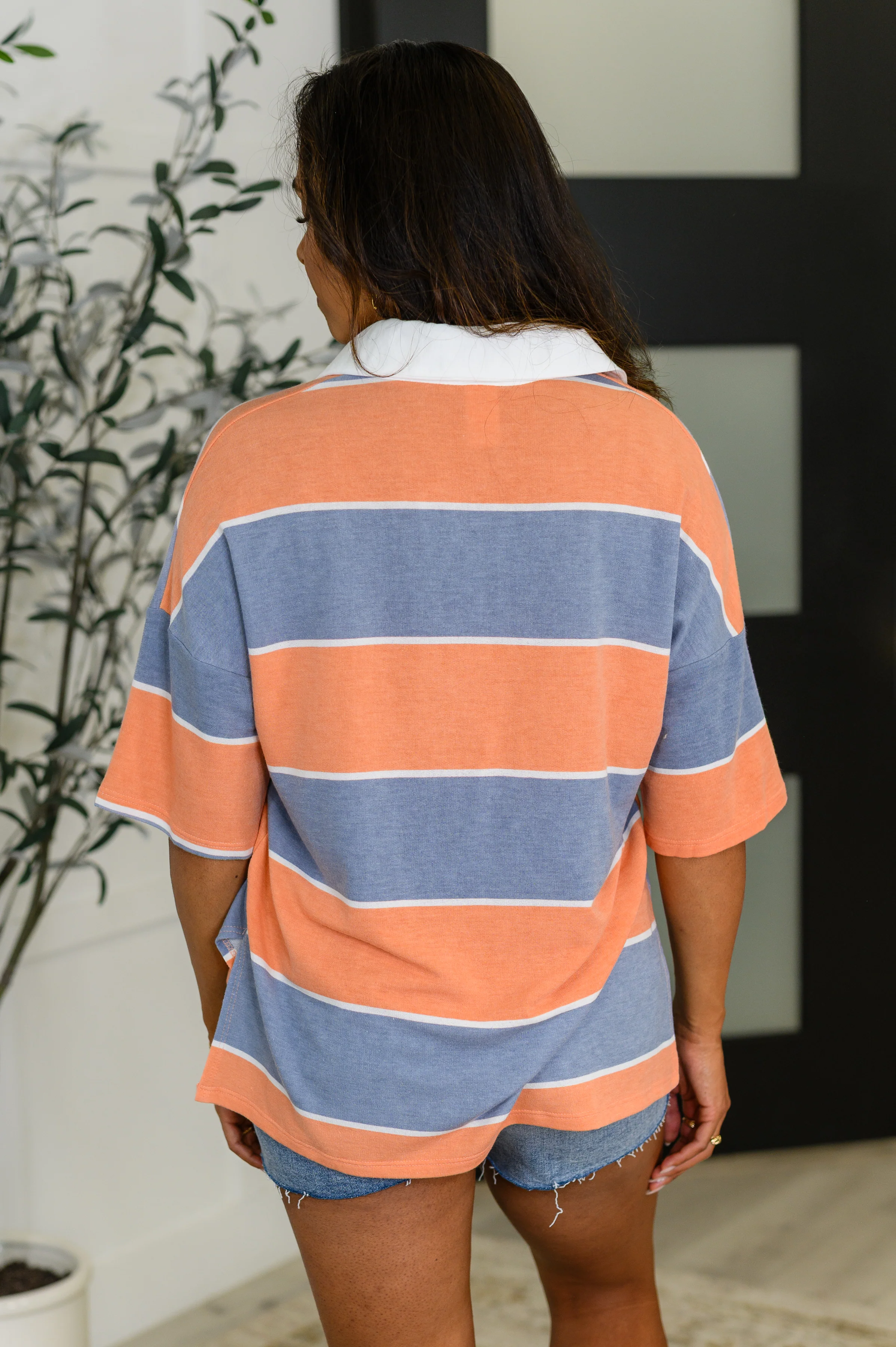 Cloudbound Collared Casual Top in Orange and Denim - 8/5/2025 - Image 5