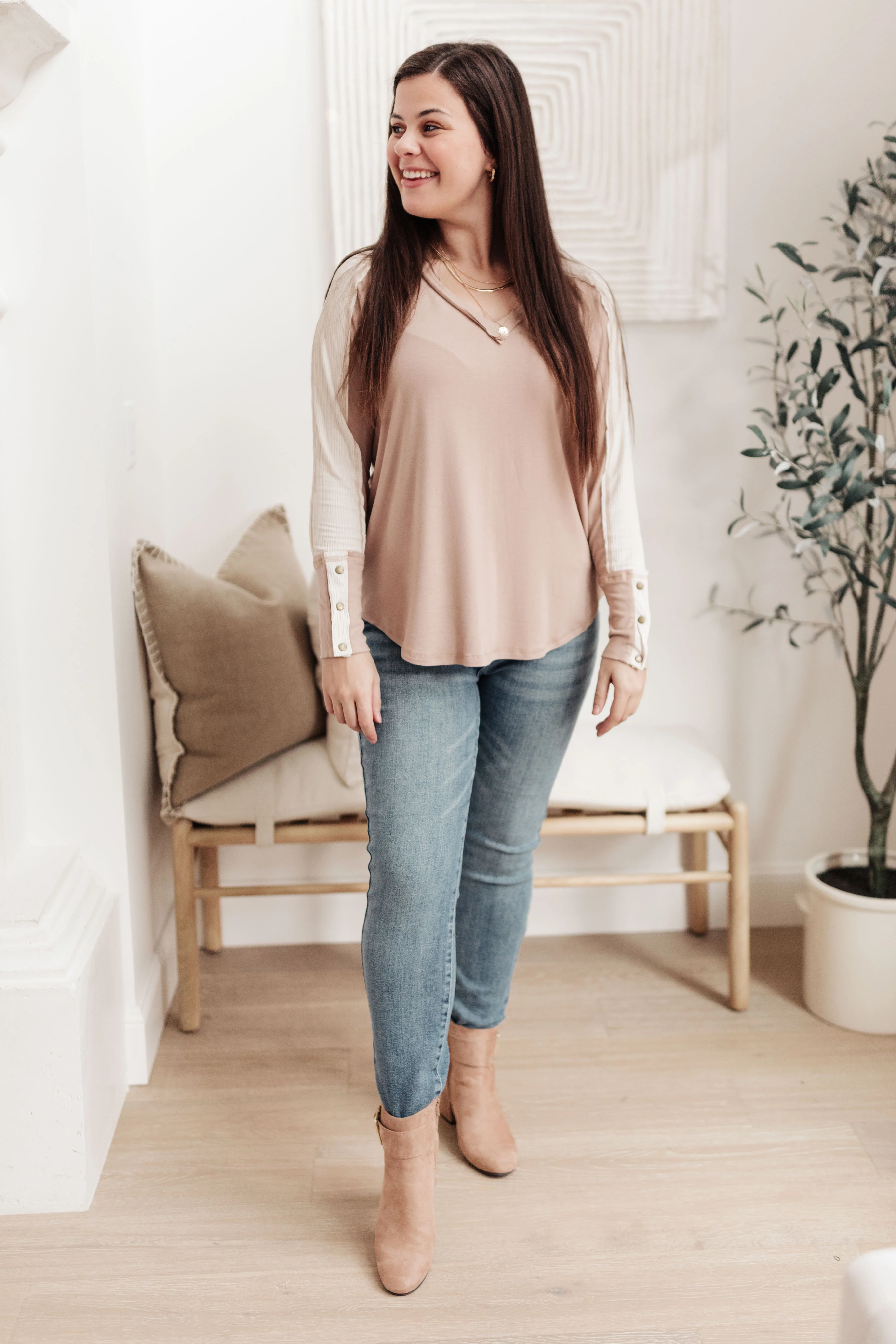 Coffee Date V Neck Top In Taupe - 1/4/2022 - Image 11