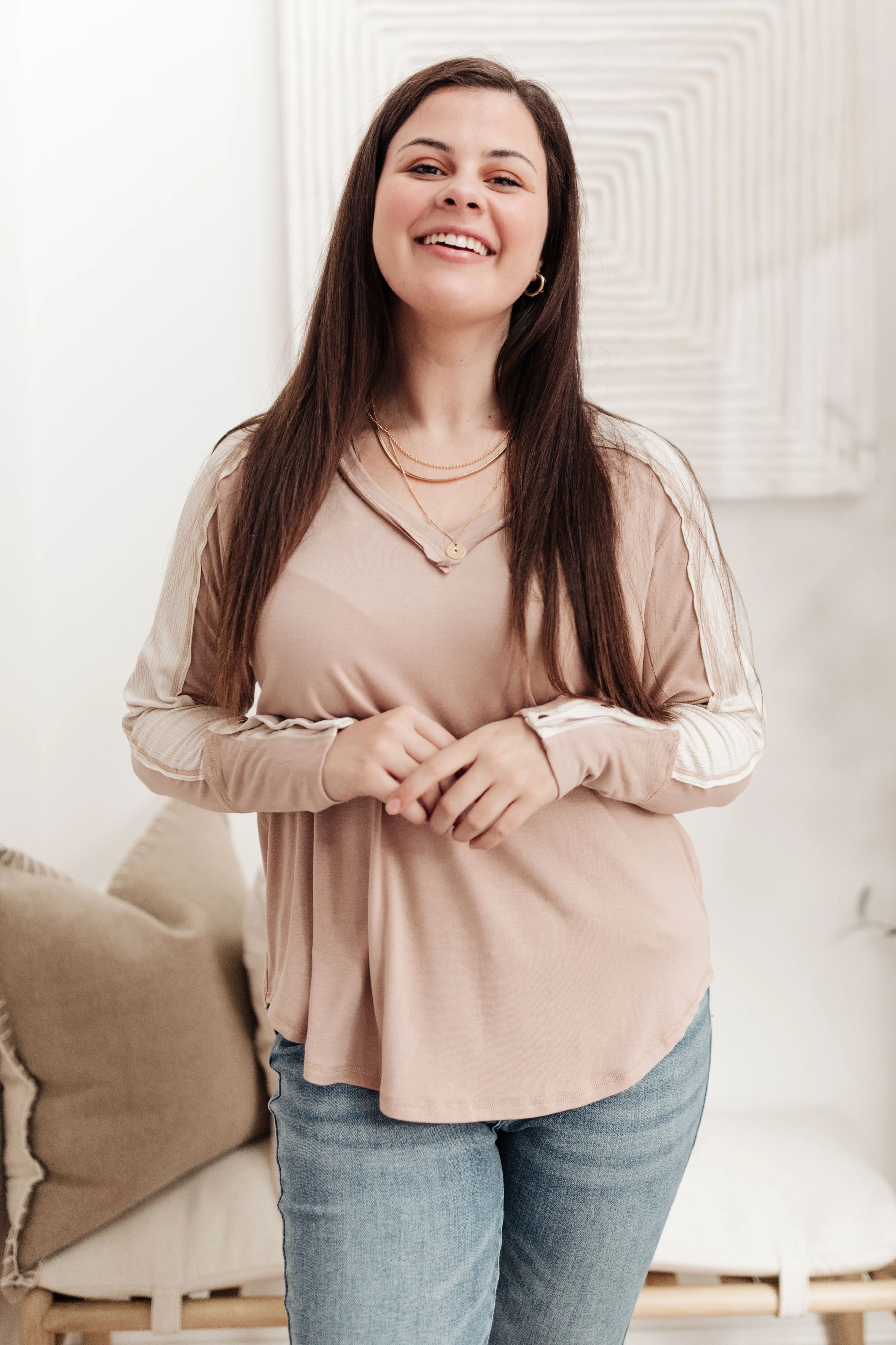 Coffee Date V Neck Top In Taupe - 1/4/2022 - Image 13