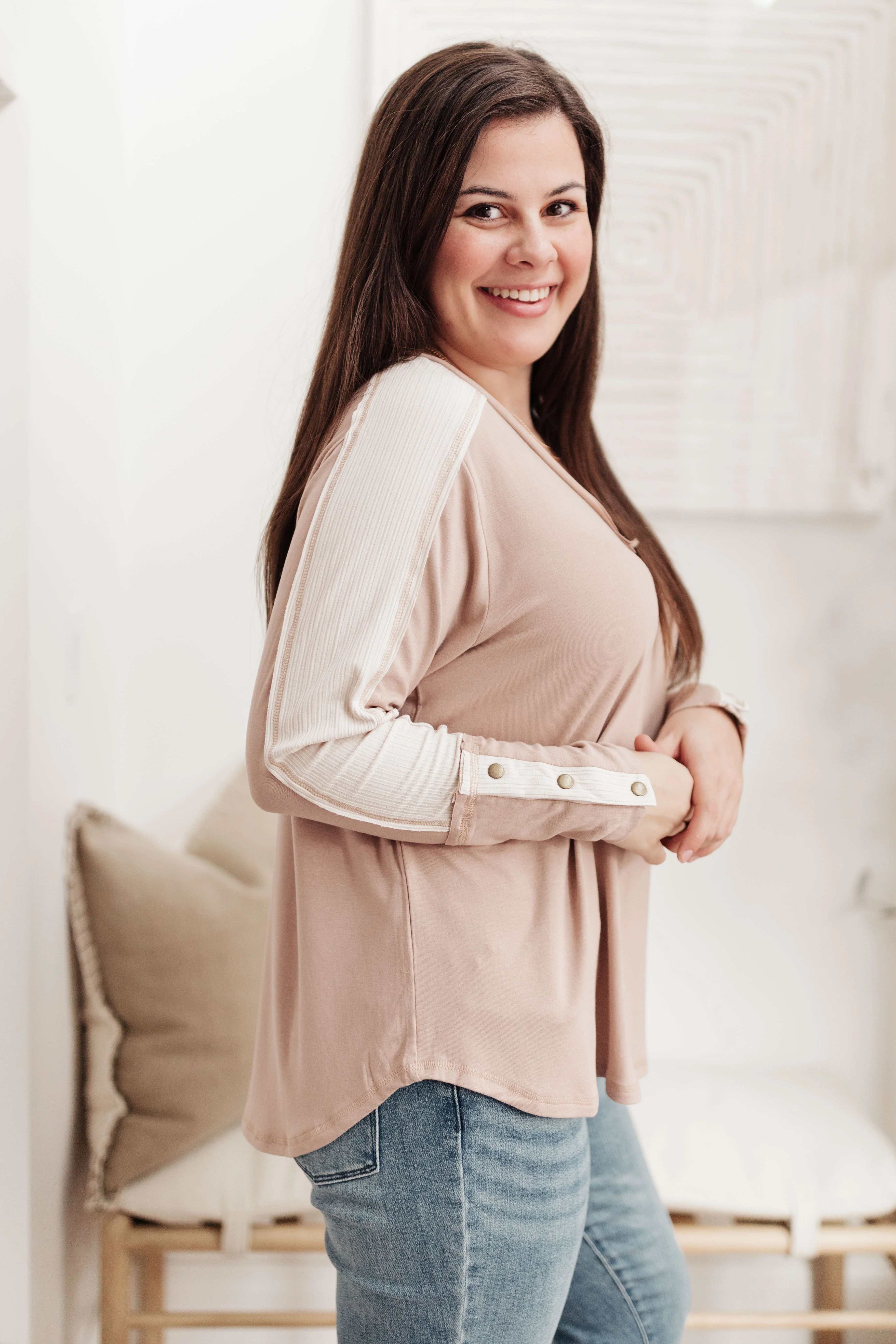 Coffee Date V Neck Top In Taupe - 1/4/2022 - Image 9