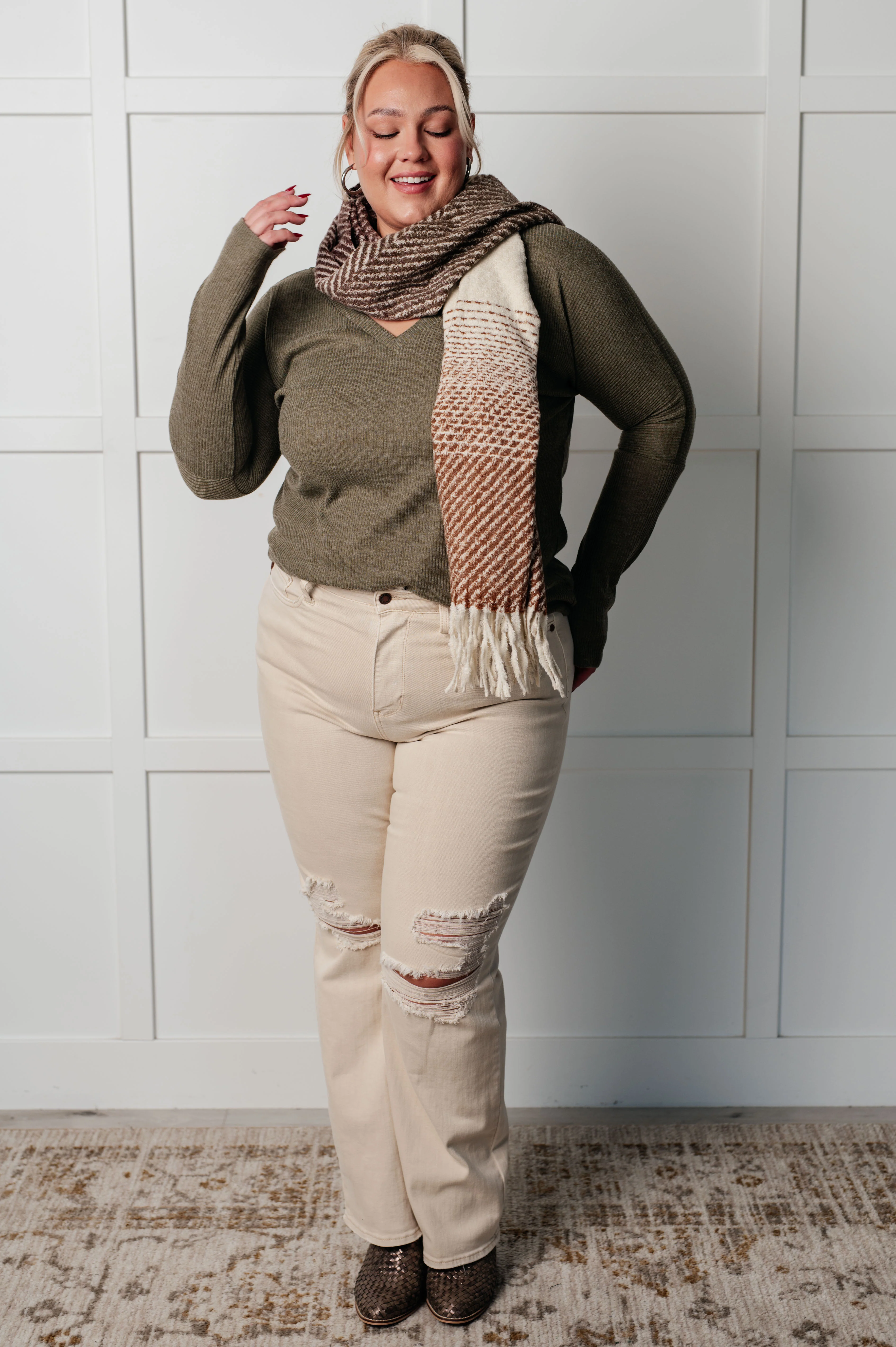 Cold Front Fringe Scarf in Coffee and Red - 12/6/2024 - Image 3