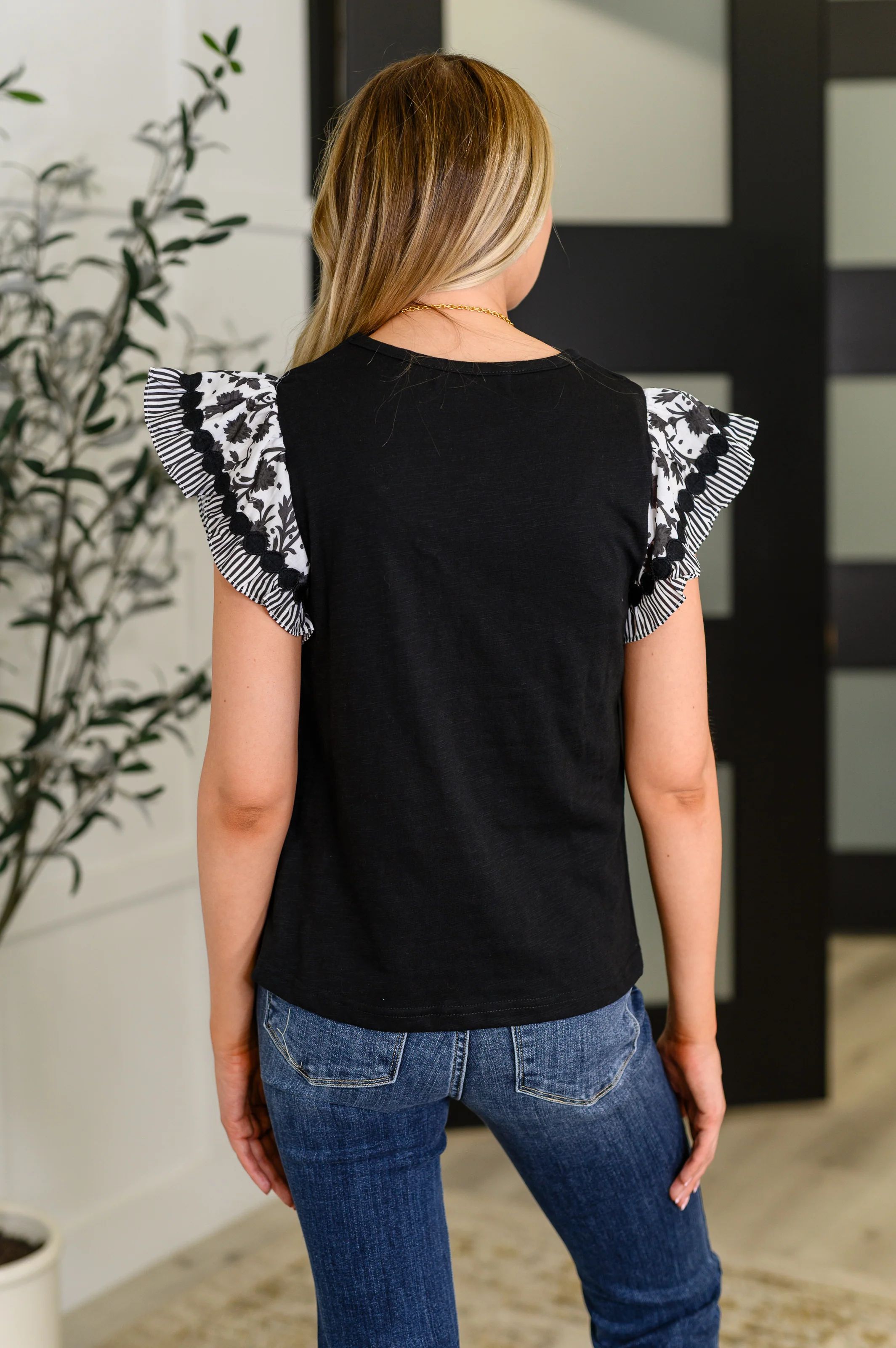 Contrast Flutter Sleeve Top in Black - 6/18/2026 - Image 5