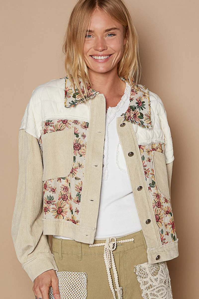Contrast Quilt Panel Corduroy Jacquard Jacket - Image 3