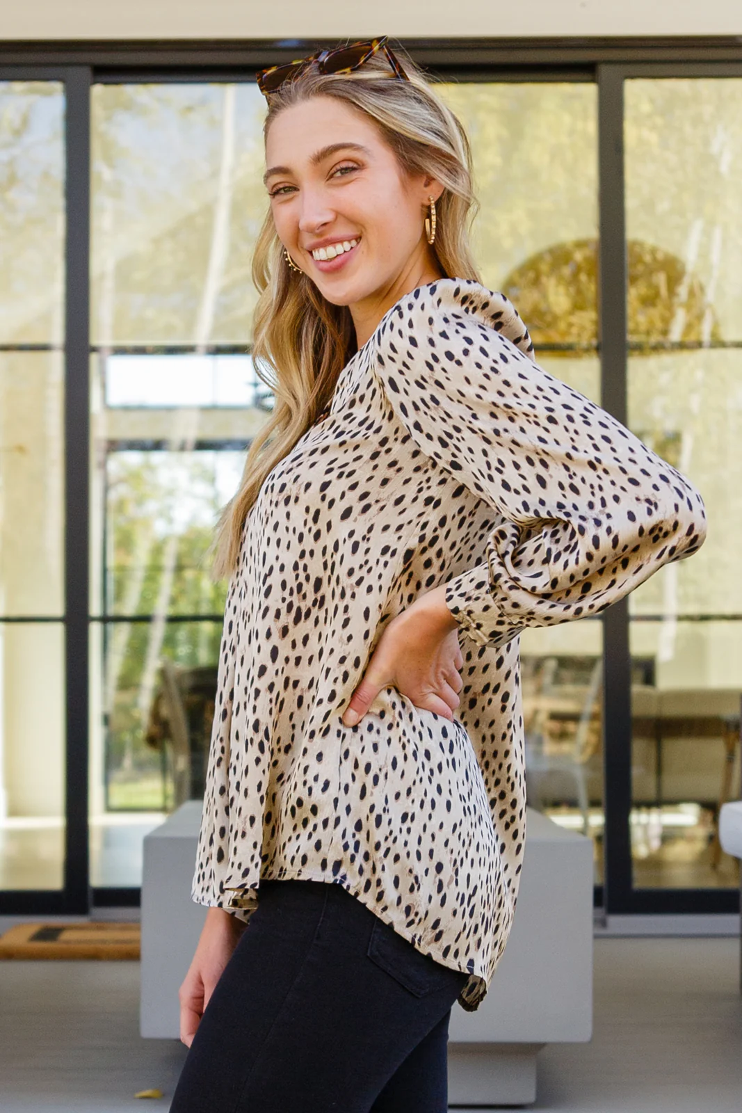 Countless Memories Split Neckline Dot Print Top - 11/10/2022 - Image 3