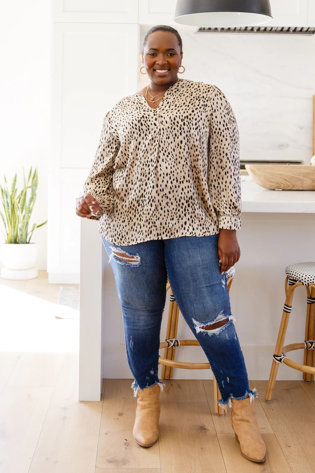 Countless Memories Split Neckline Dot Print Top - 11/10/2022 - Image 7