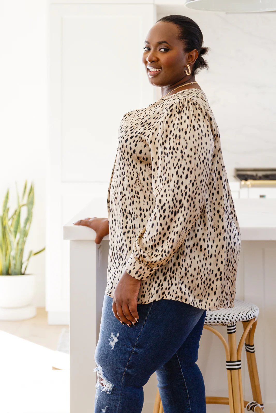 Countless Memories Split Neckline Dot Print Top - 11/10/2022 - Image 8