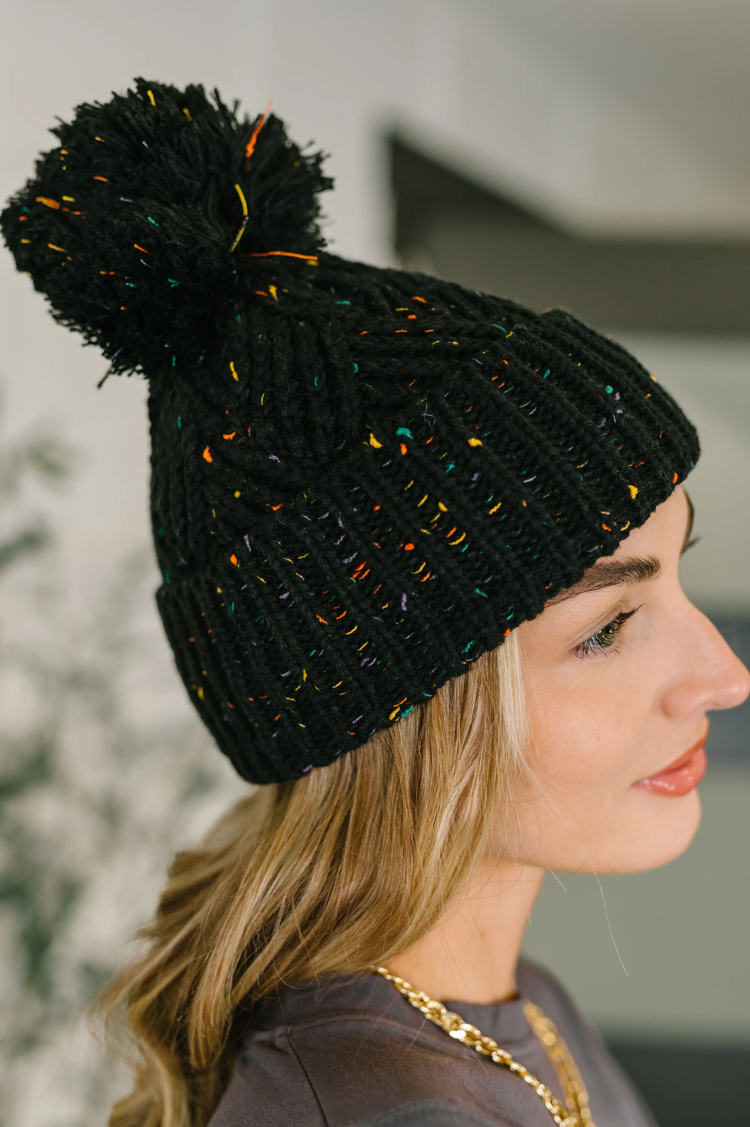 Cover Your Ears Pom Pom Beanie in Black - 12/1/2025 - Image 3