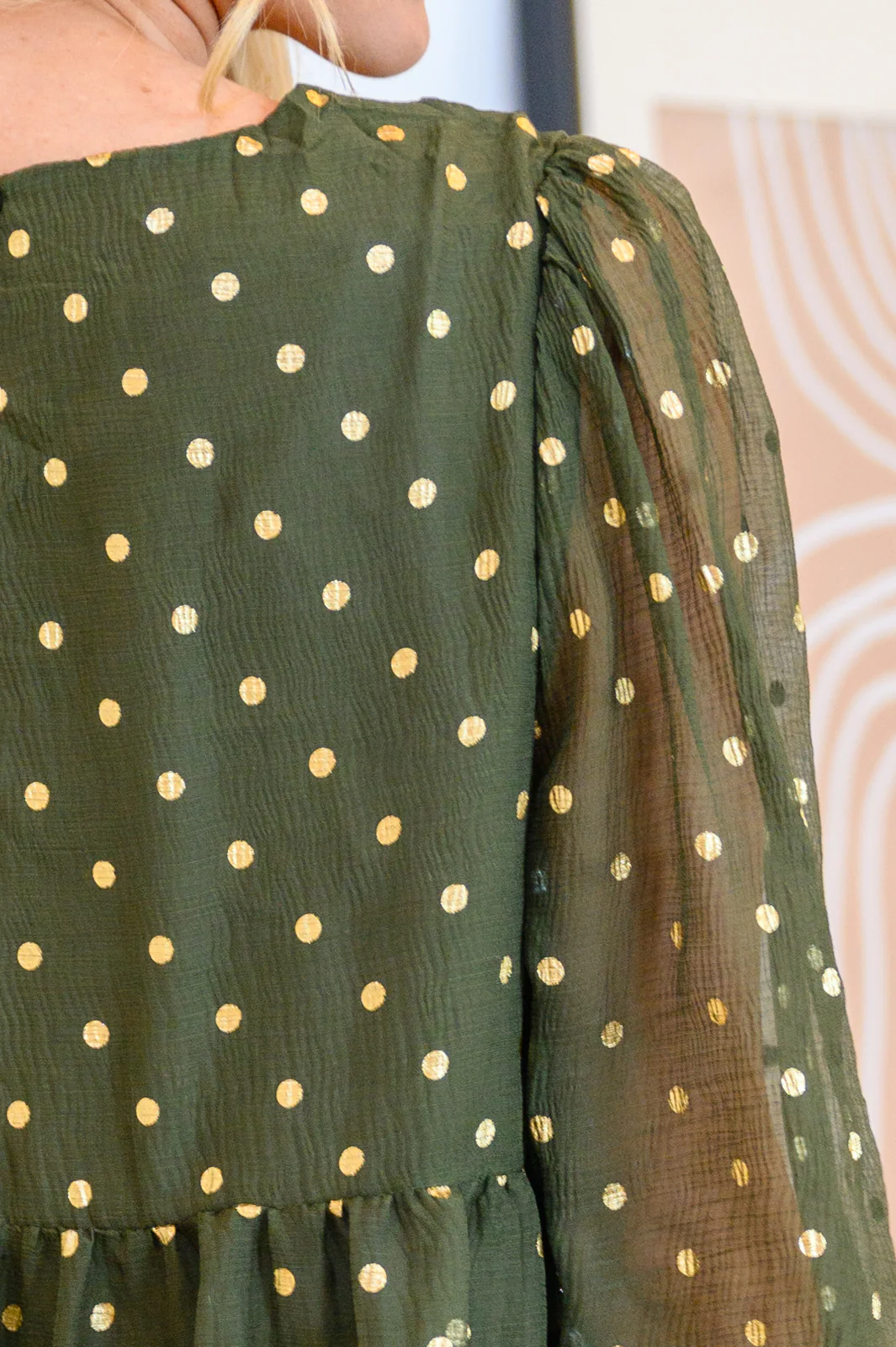 Coya Metallic Dot Tiered Blouse in Olive - 12/1/2022 - Image 10