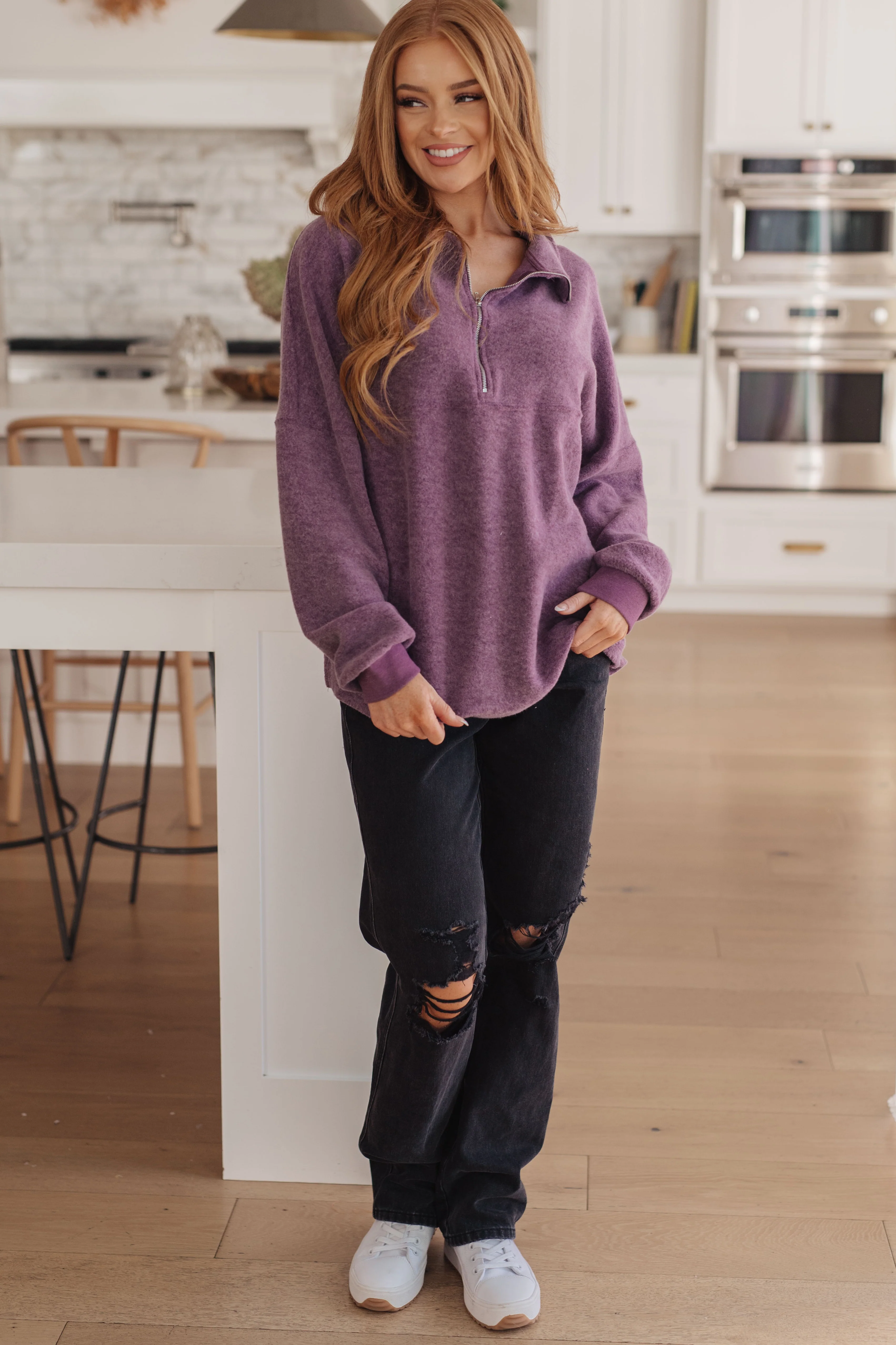 Cozy Moment 1/2 Zip Pullover in Purple - 11/10/2023 - Image 3