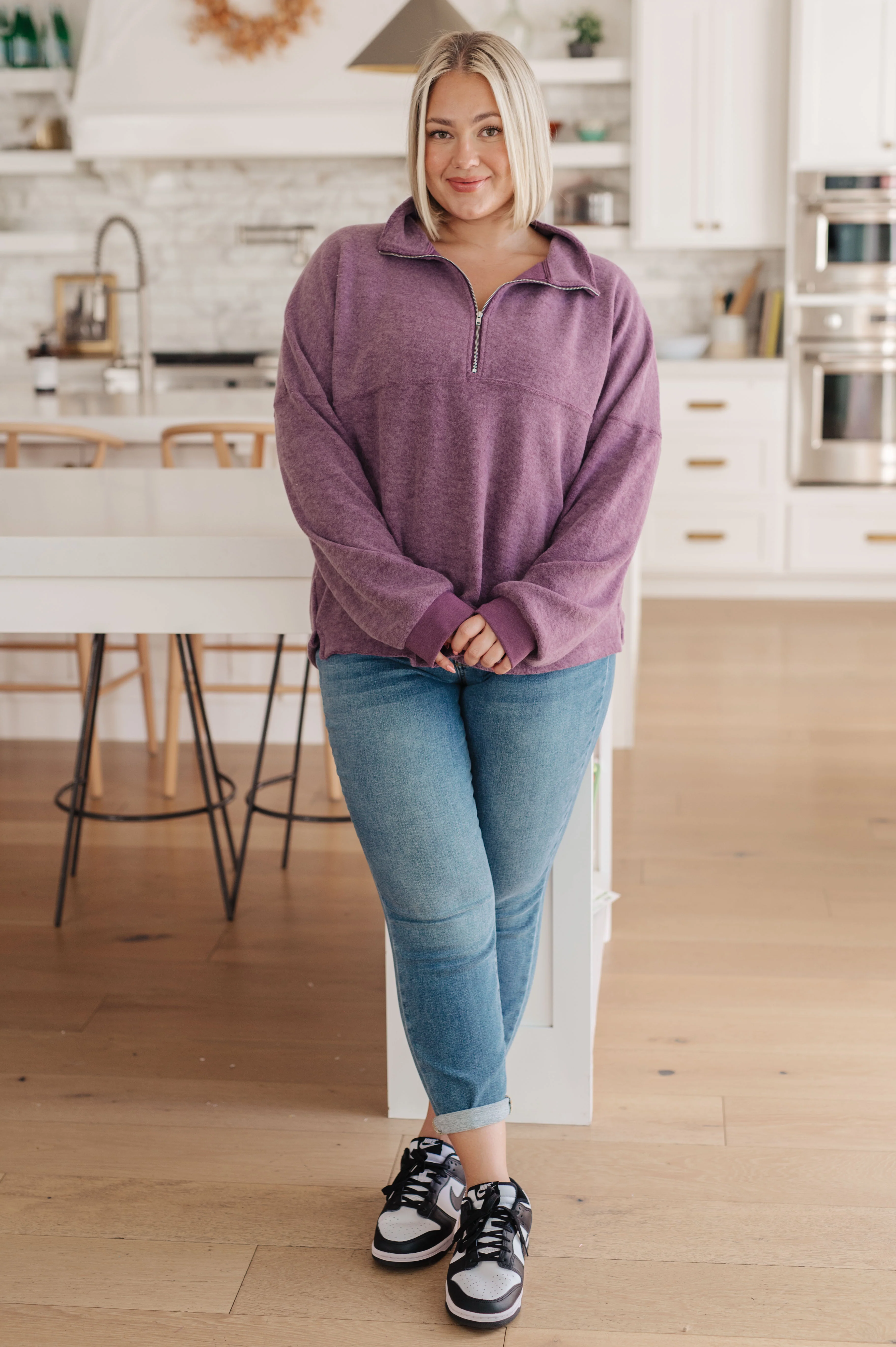 Cozy Moment 1/2 Zip Pullover in Purple - 11/10/2023 - Image 4