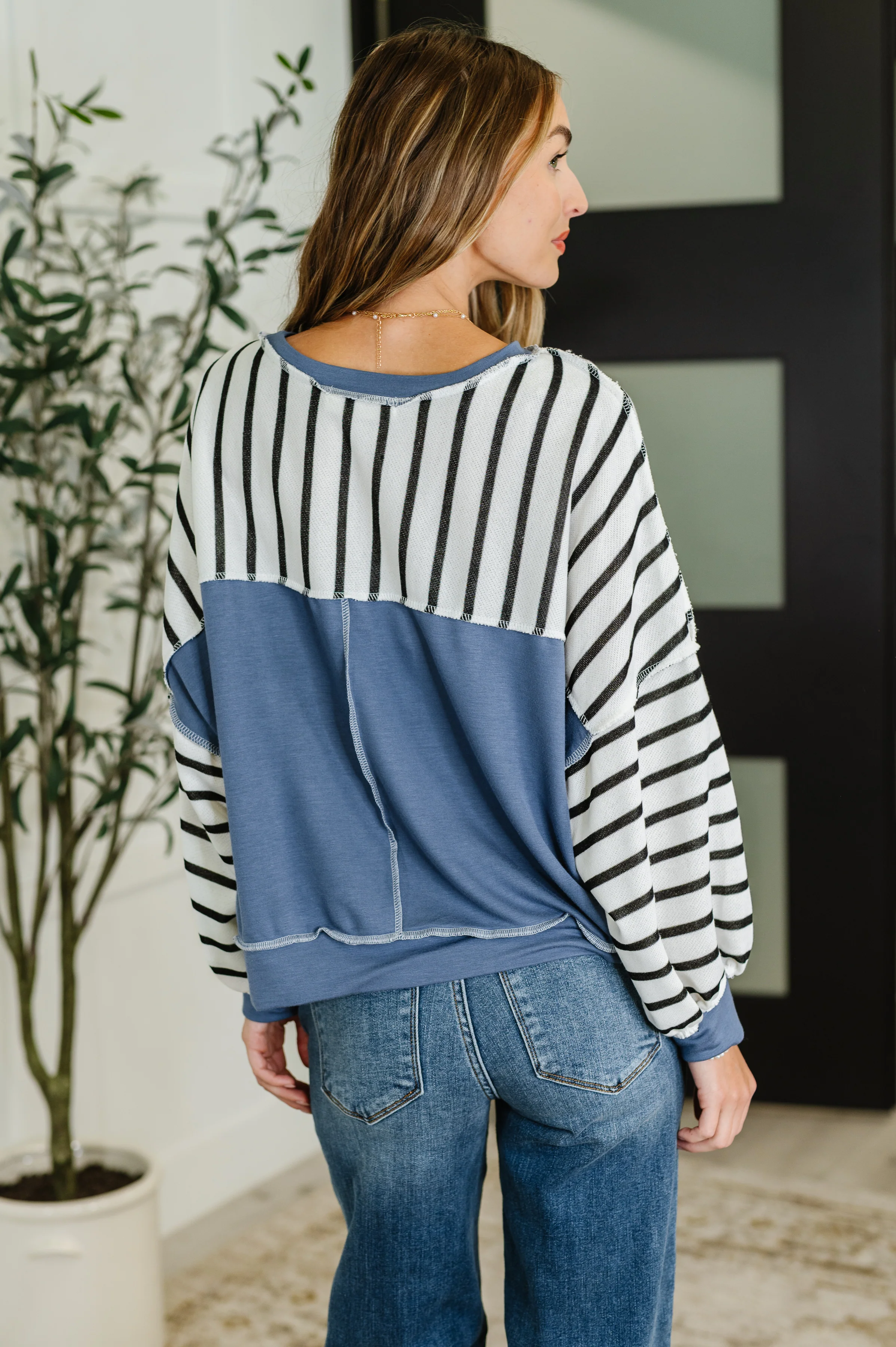 Cute in Comfort Crew Neck Pullover in White, Black and Denim - 8/19/2025 - Image 5