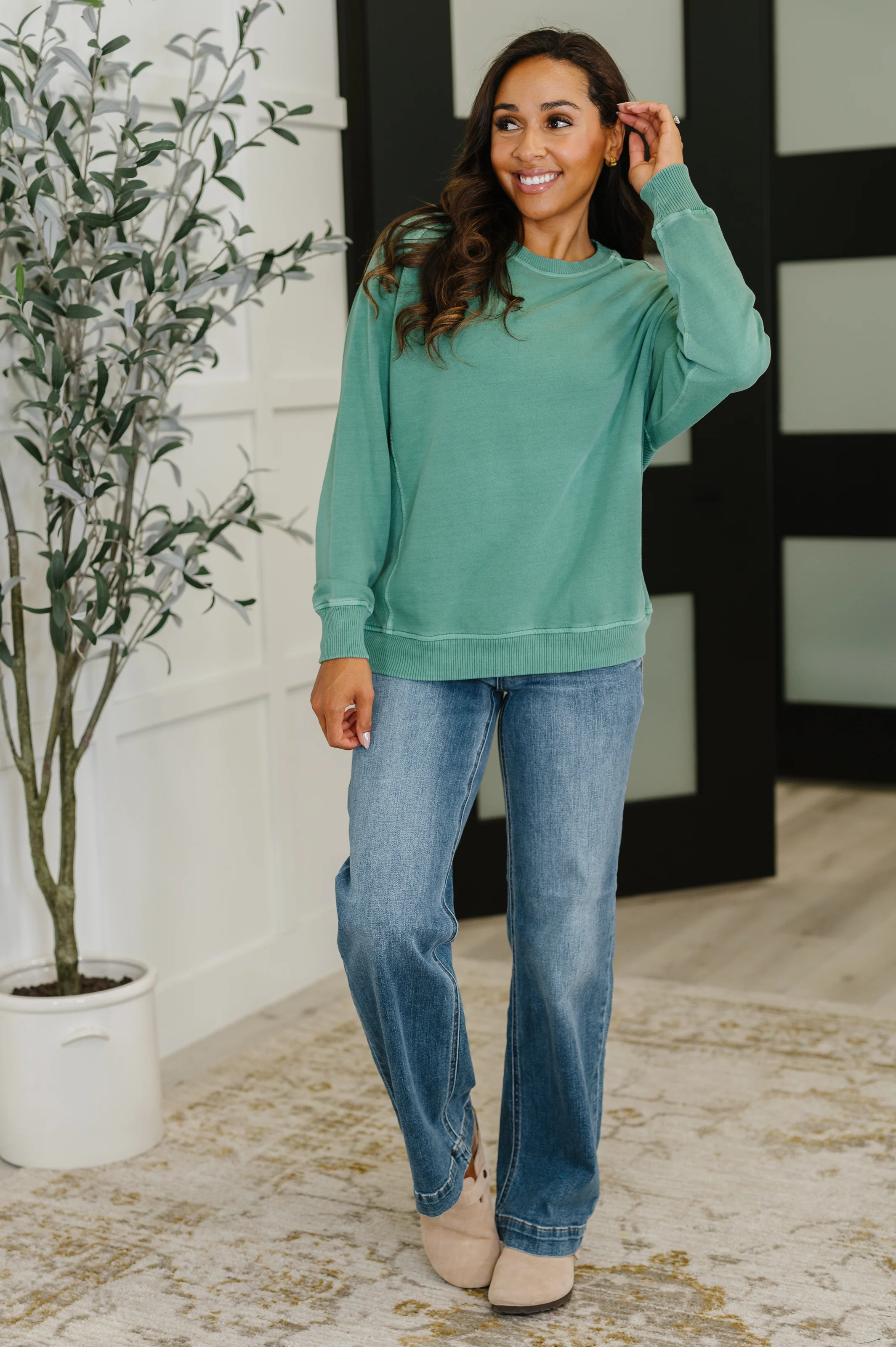 Daily Ease Mineral Wash Pullover in Dark Green - 9/10/2025 - Image 3