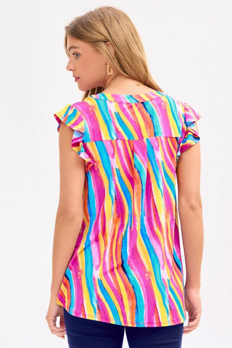 Dear Scarlett Lizzy Flutter Sleeve Top in Multi - Summer 25 Capsule - Image 3