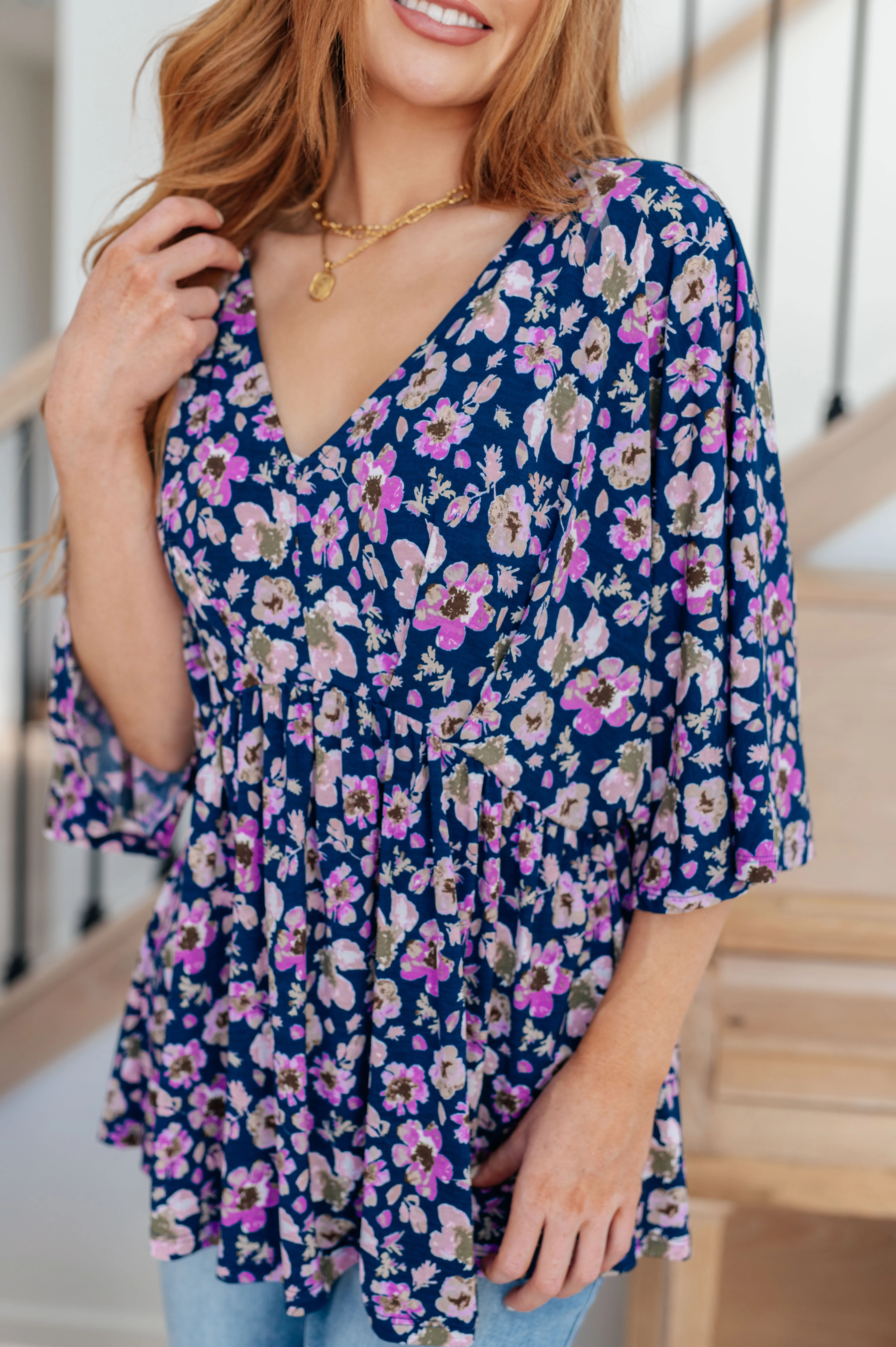 Dearest Dreamer Peplum Top in Navy Floral - 12/1/2023 - Image 4