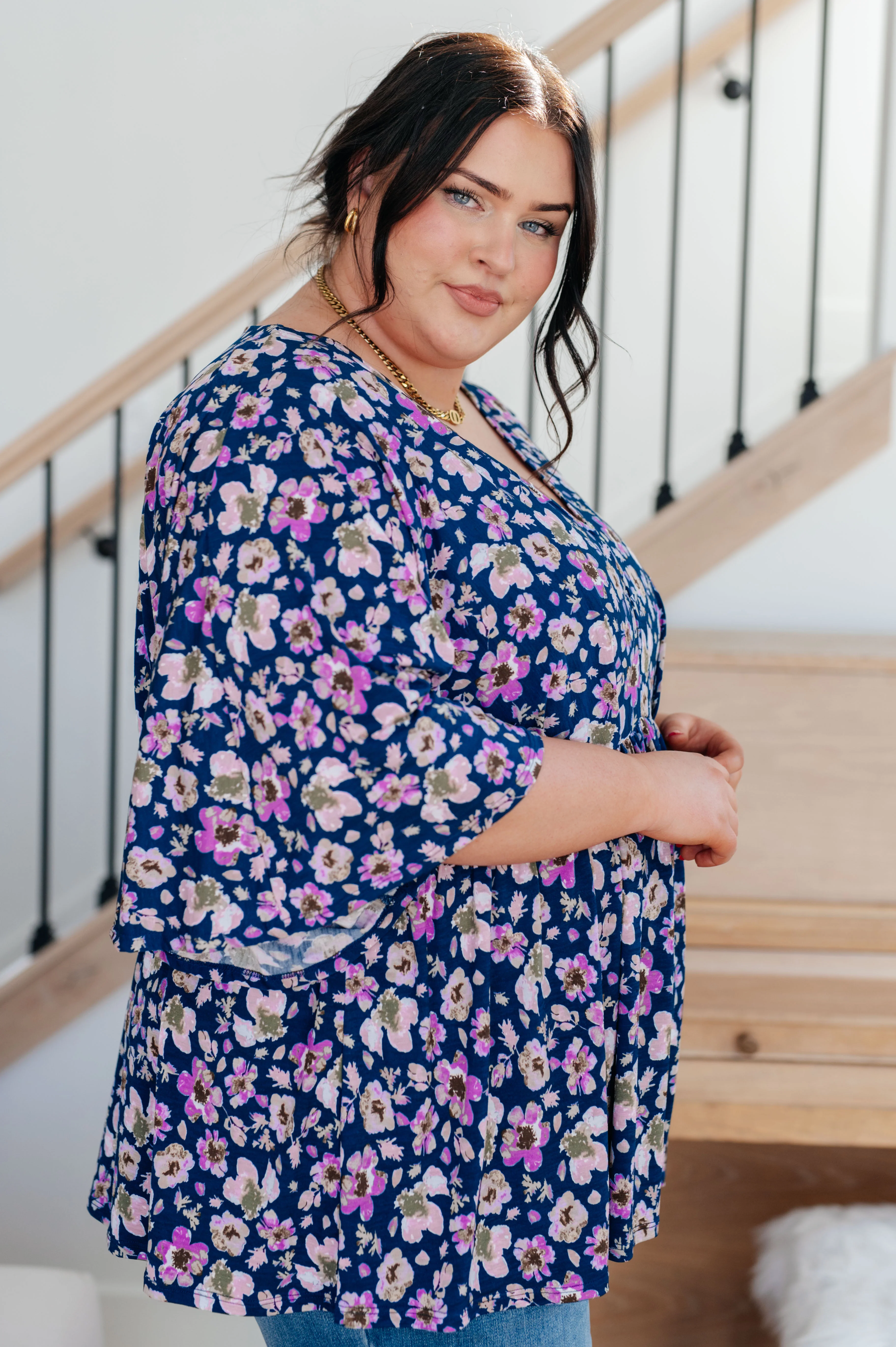 Dearest Dreamer Peplum Top in Navy Floral - 12/1/2023 - Image 5