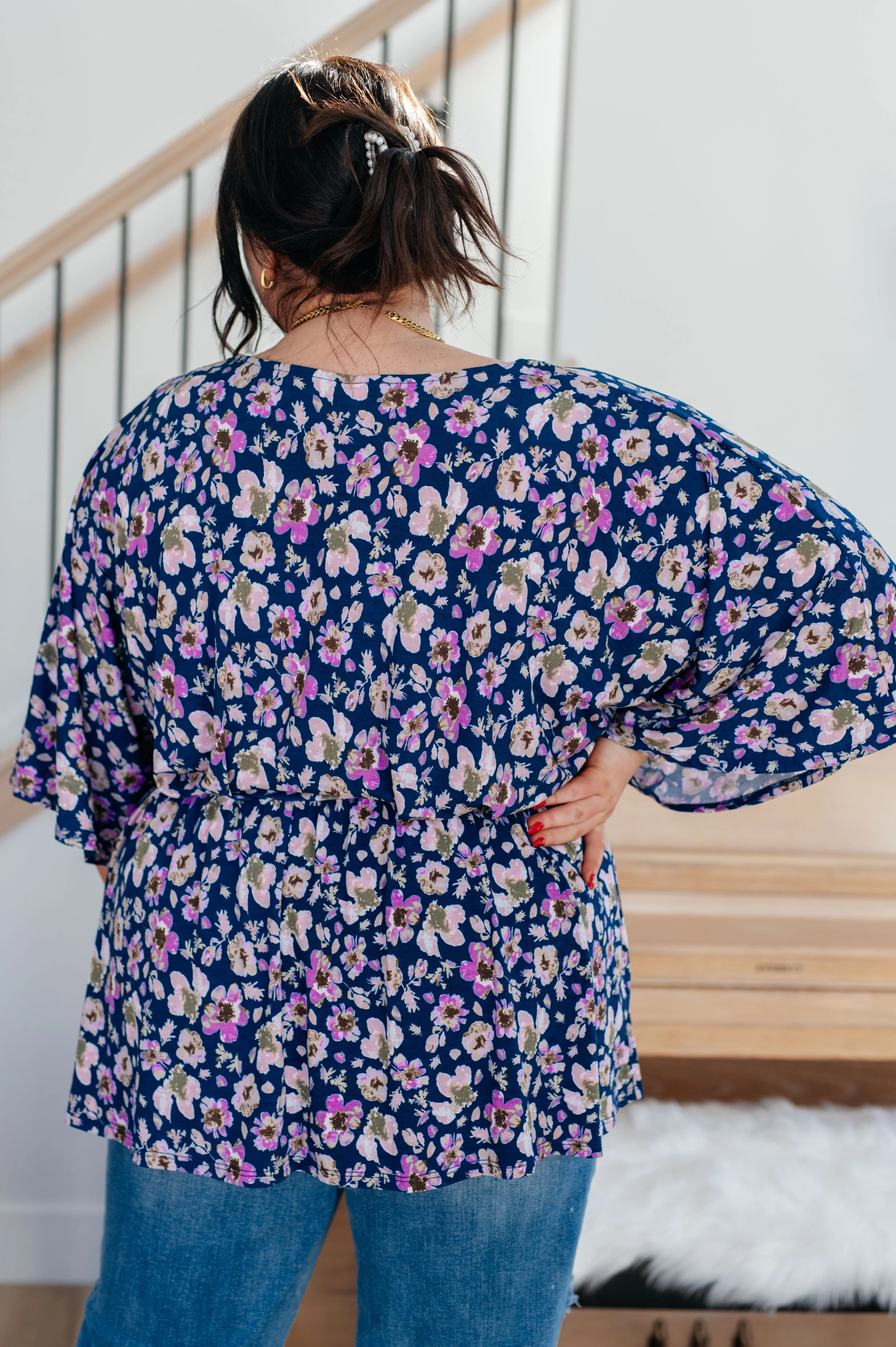 Dearest Dreamer Peplum Top in Navy Floral - 12/1/2023 - Image 7