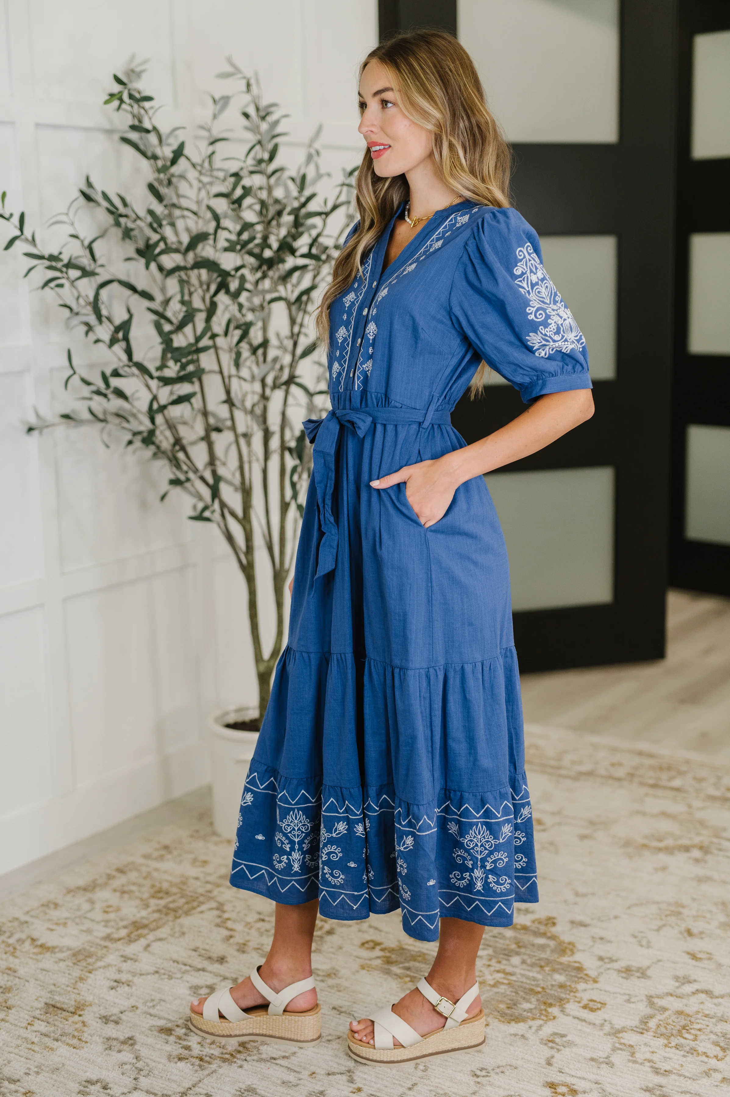 Delicate Devotion Puff Sleeve Dress in Blue - 6/24/2025 - Image 3