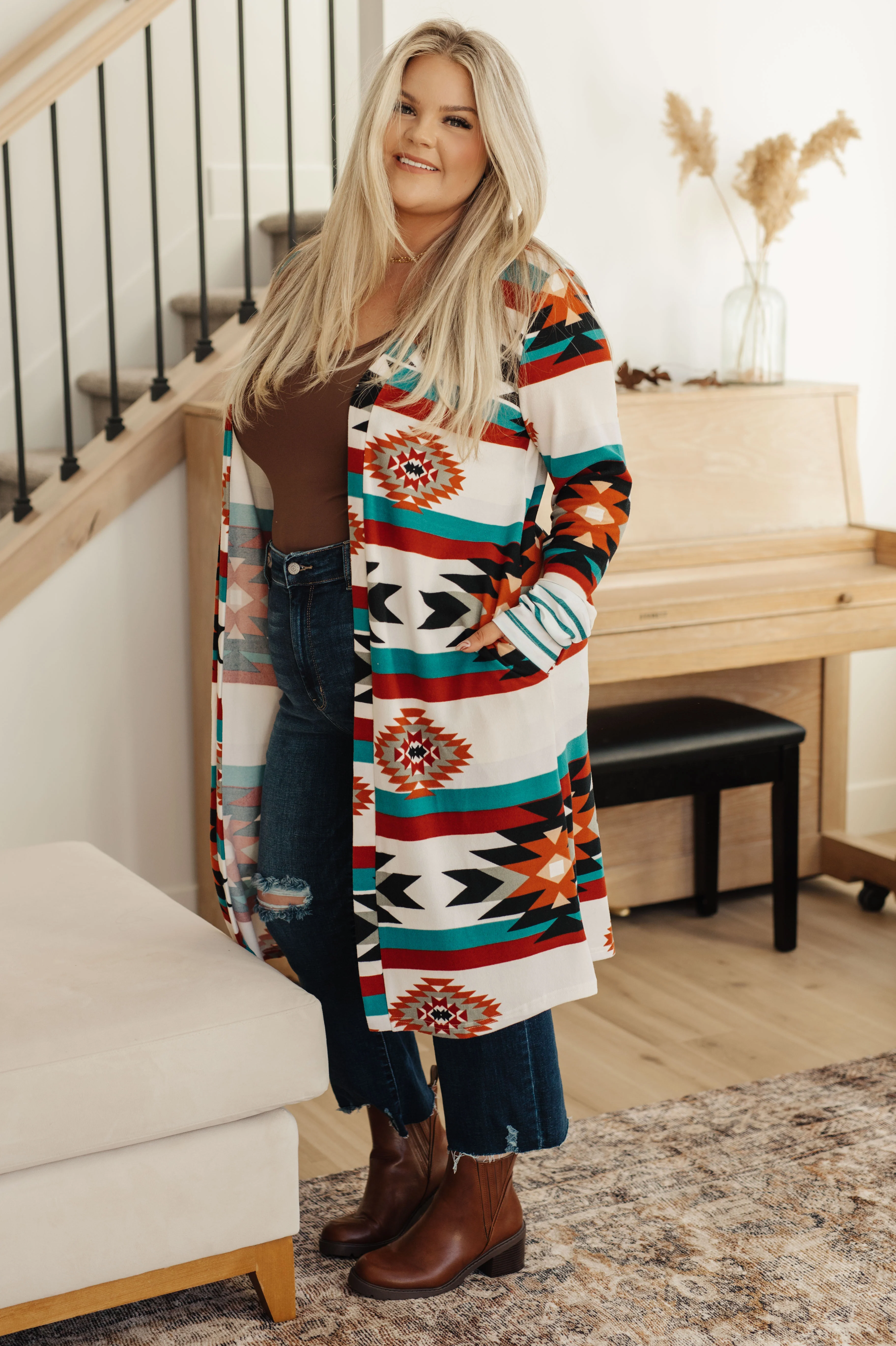Desert Winter Aztec Print Long Cardigan - 11/24/2023 - Image 3