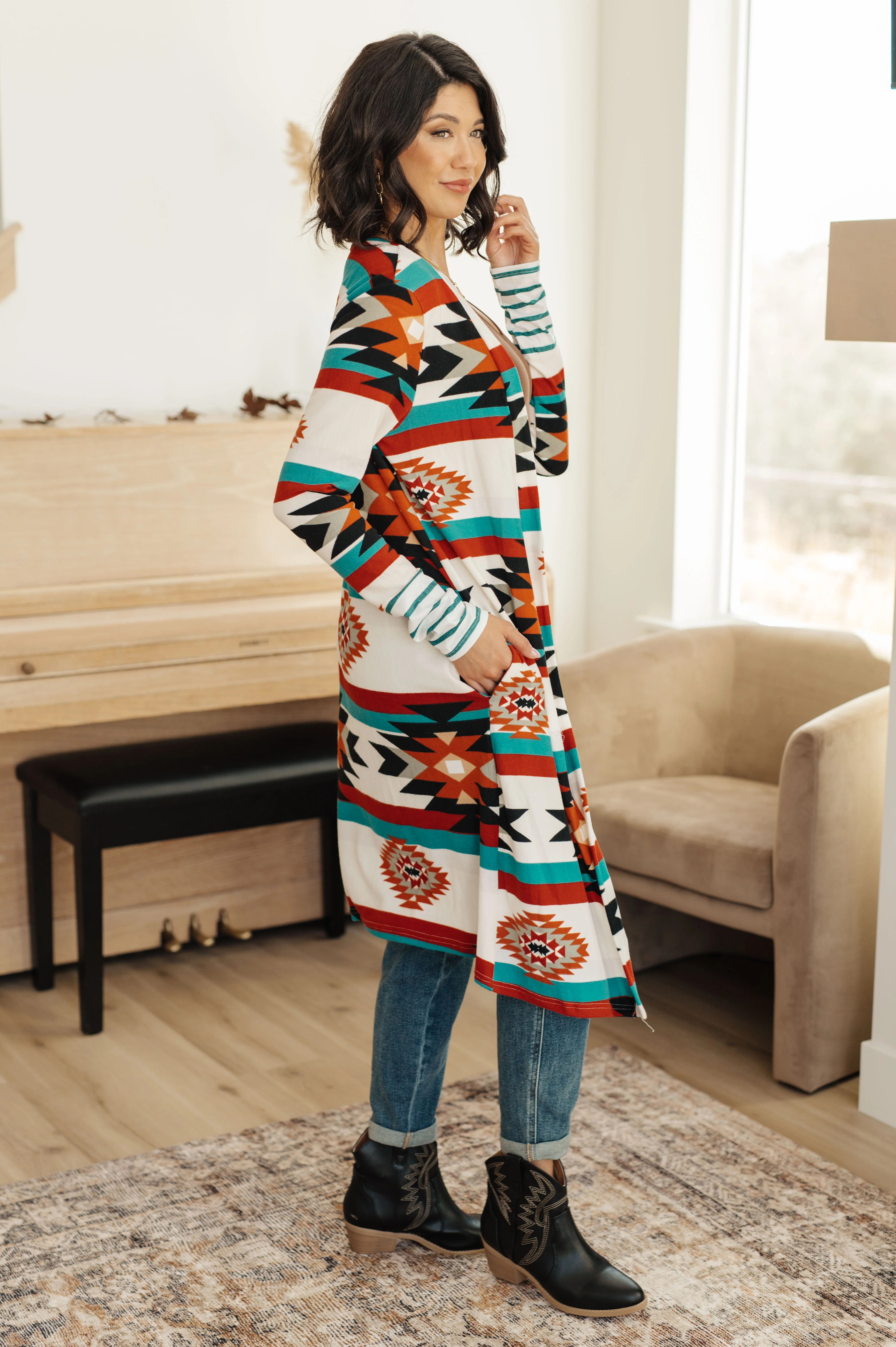 Desert Winter Aztec Print Long Cardigan - 11/24/2023 - Image 6