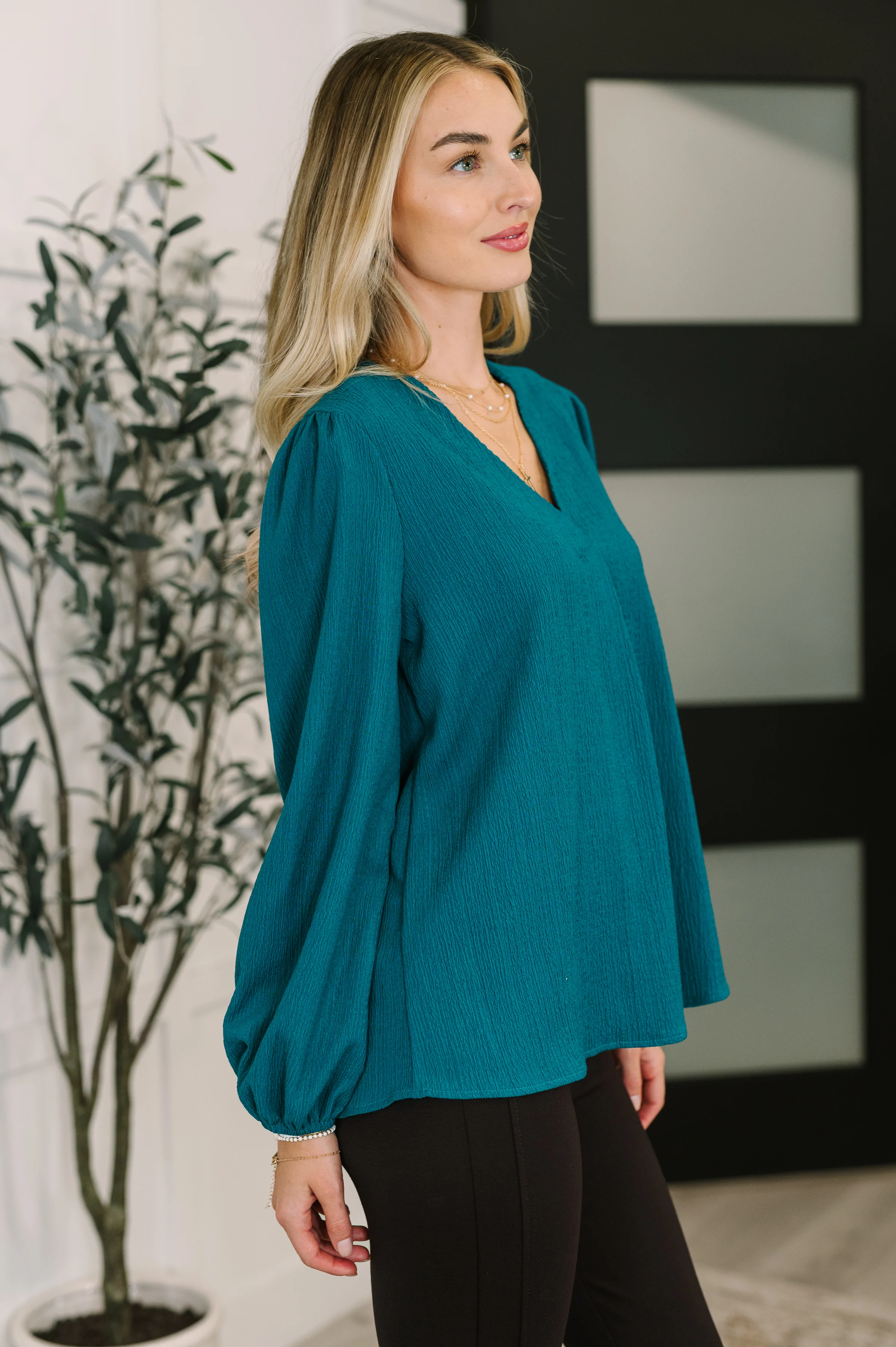 Desk to Dinner V-Neck Balloon Sleeve Blouse - 10/10/2025 - Image 4