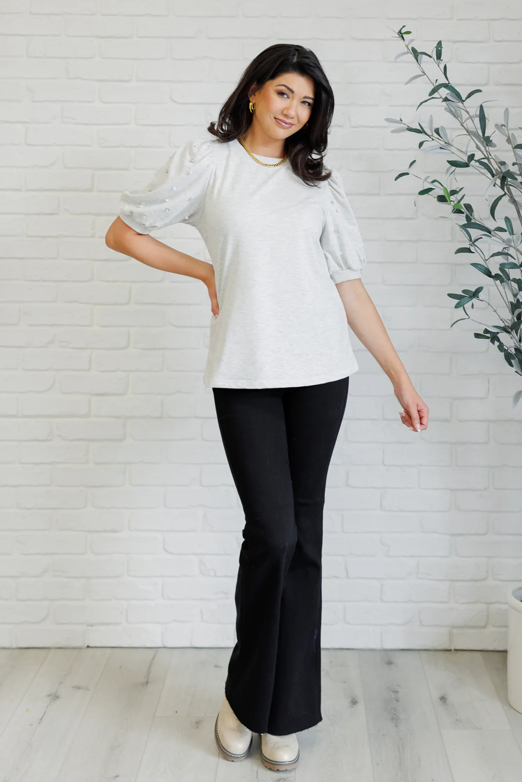 Diamonds and Pearls Puff Sleeve Top in Light Grey - 11/19/2024 - Image 3