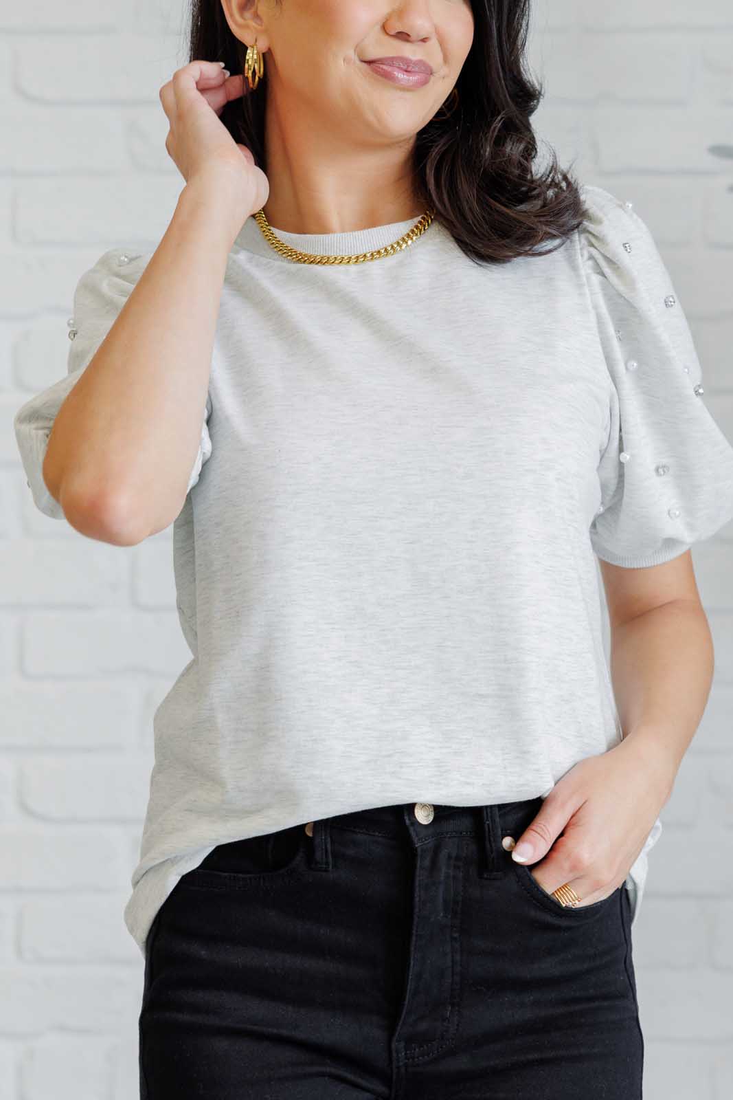 Diamonds and Pearls Puff Sleeve Top in Light Grey - 11/19/2024 - Image 4