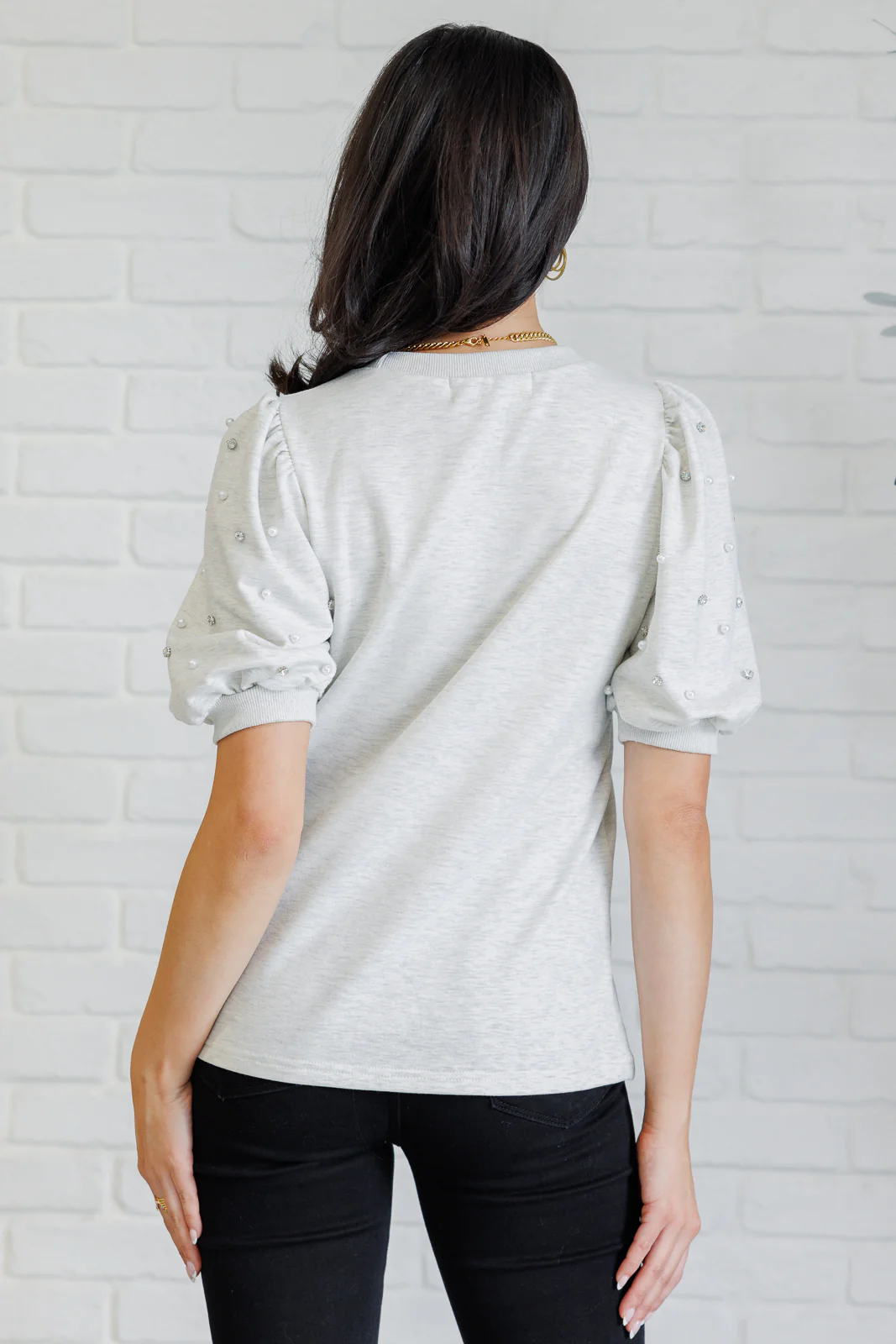 Diamonds and Pearls Puff Sleeve Top in Light Grey - 11/19/2024 - Image 8