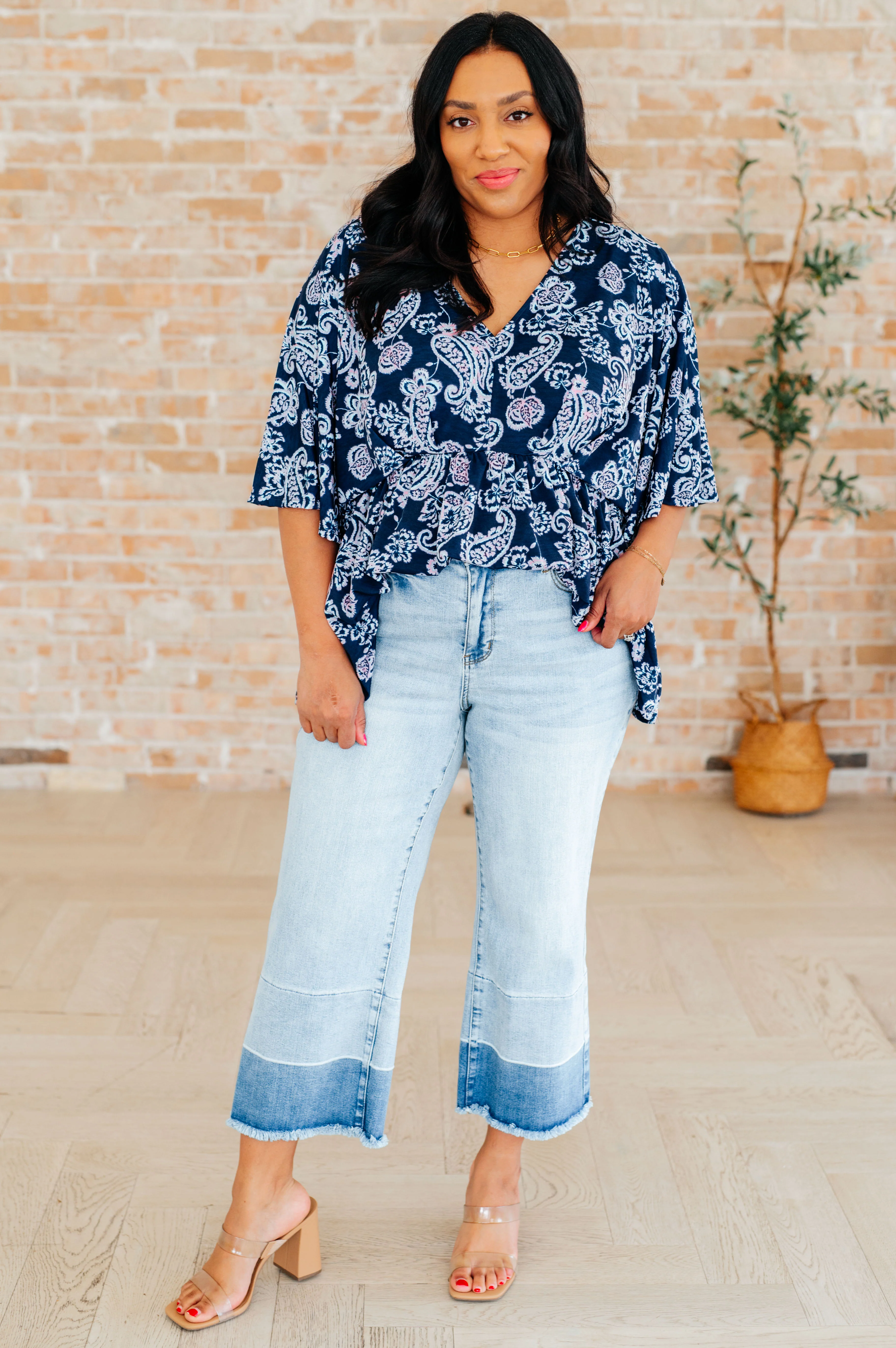 Dreamer Peplum Top in Navy and Pink Paisley - 4/4/2024 - Image 3