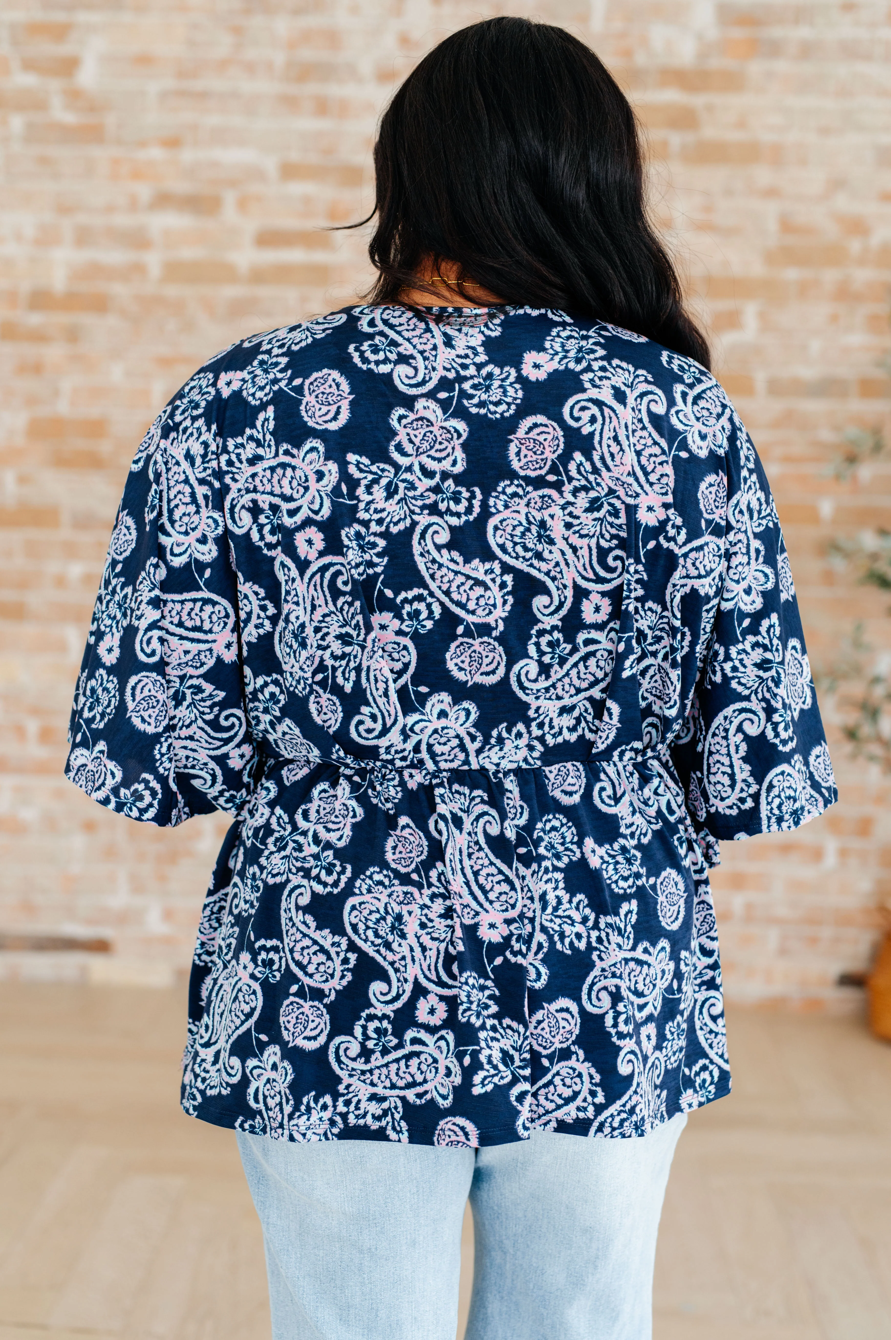 Dreamer Peplum Top in Navy and Pink Paisley - 4/4/2024 - Image 7