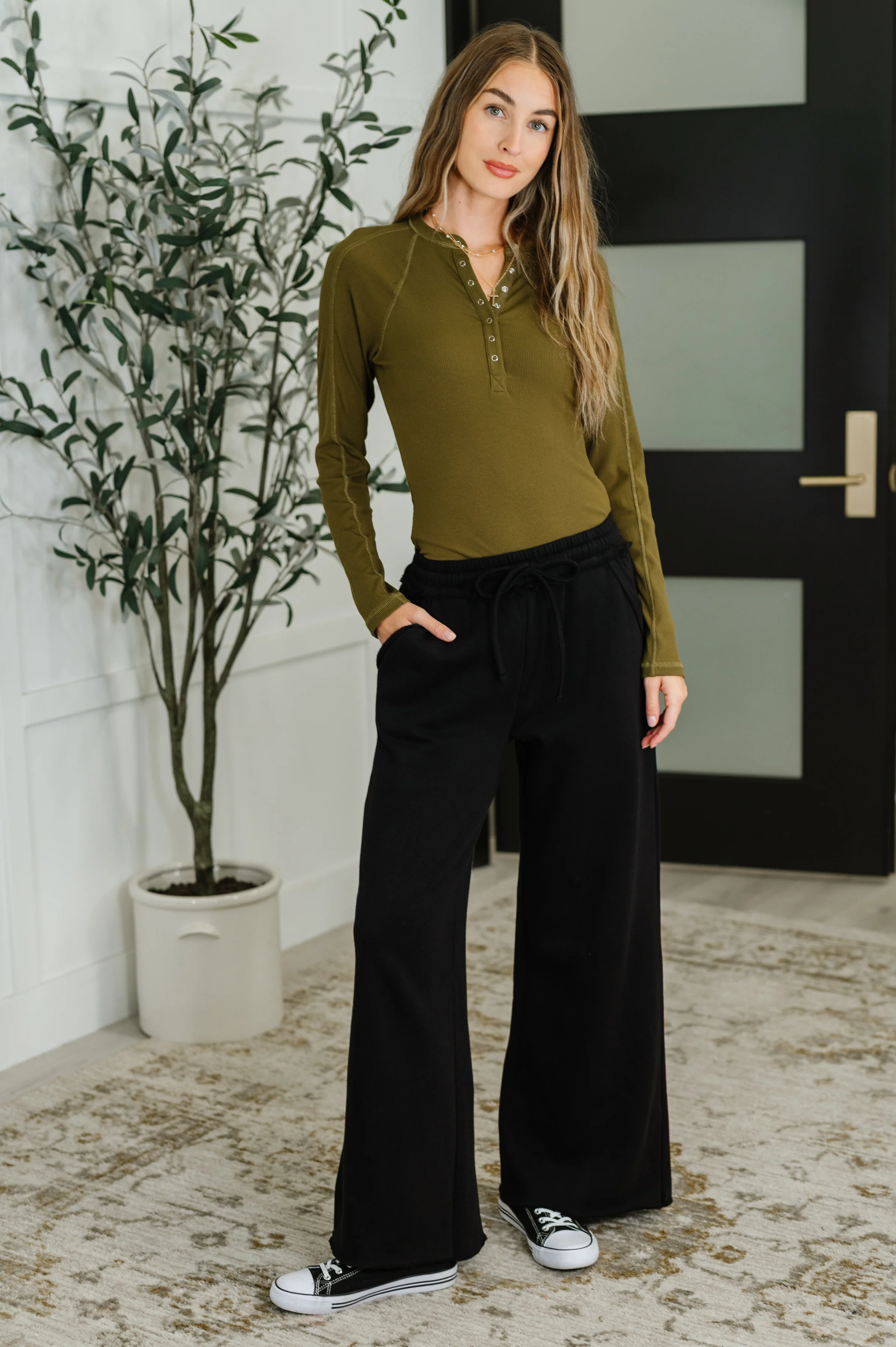 Effortless Edge Knit Henley Top in Camo Green - 8/22/2025 - Image 3