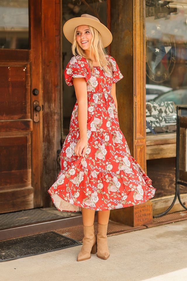 Elizabeth Midi Dress in Rust and Floral - Image 3