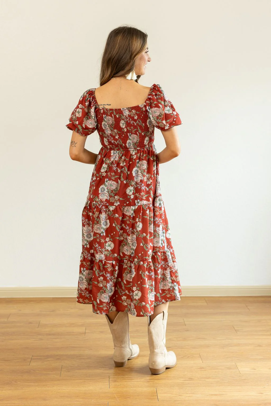 Elizabeth Midi Dress in Rust and Floral - Image 8