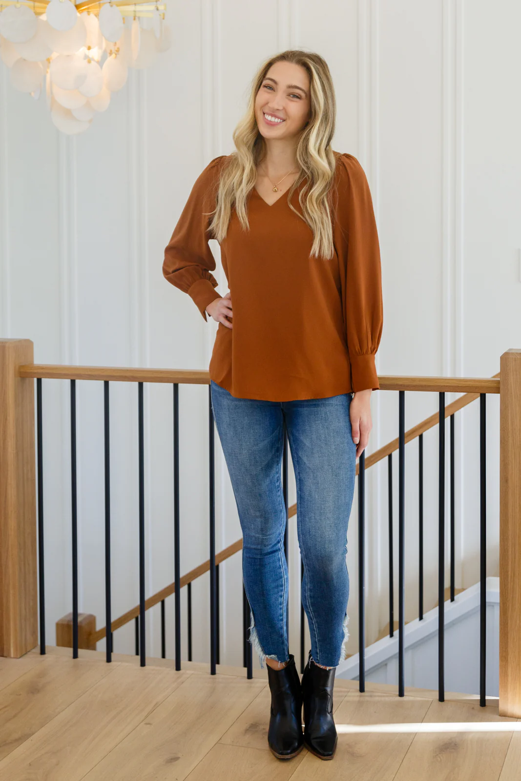 Enjoy This Moment V Neck Blouse In Toffee - 11/8/2022