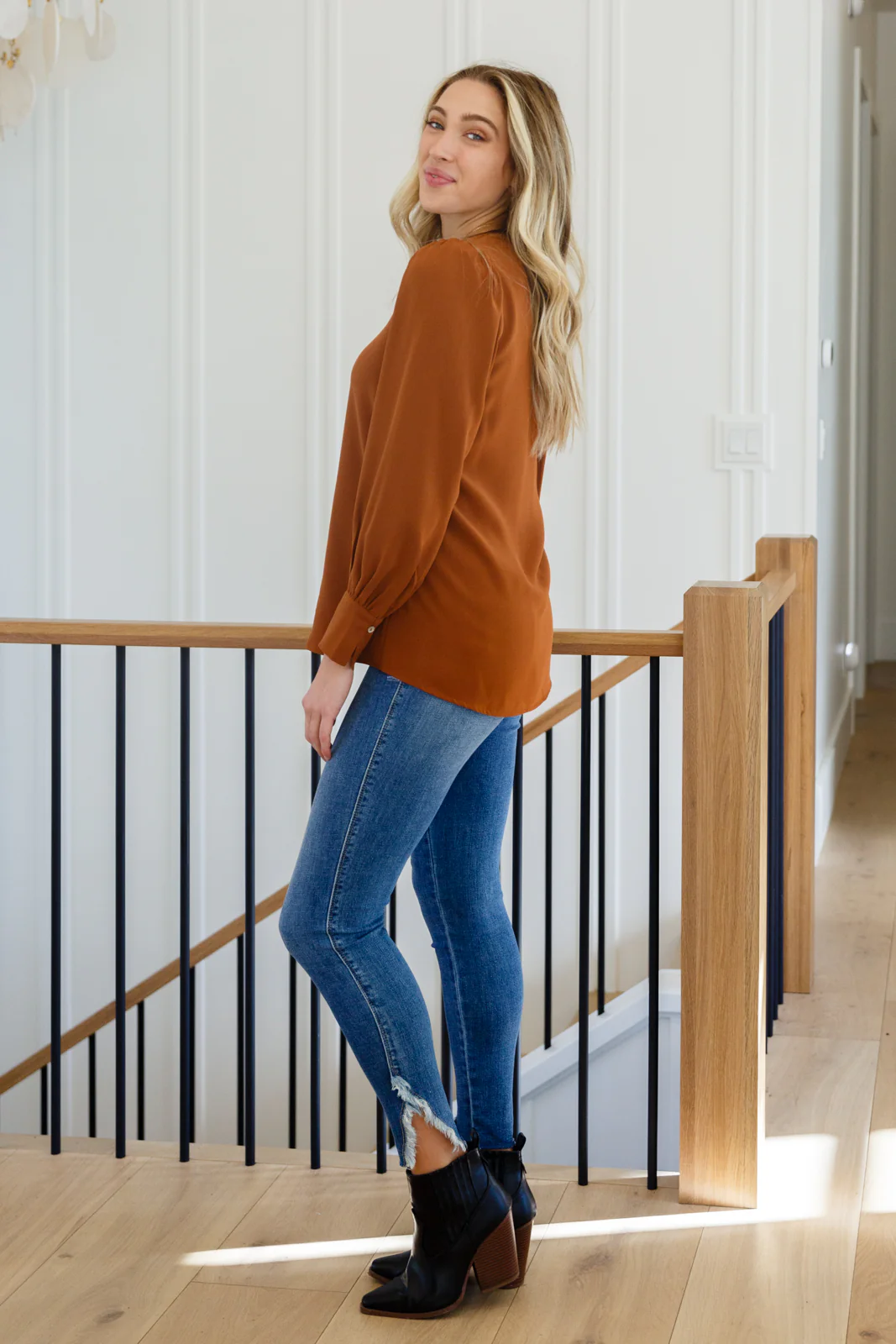 Enjoy This Moment V Neck Blouse In Toffee - 11/8/2022 - Image 3