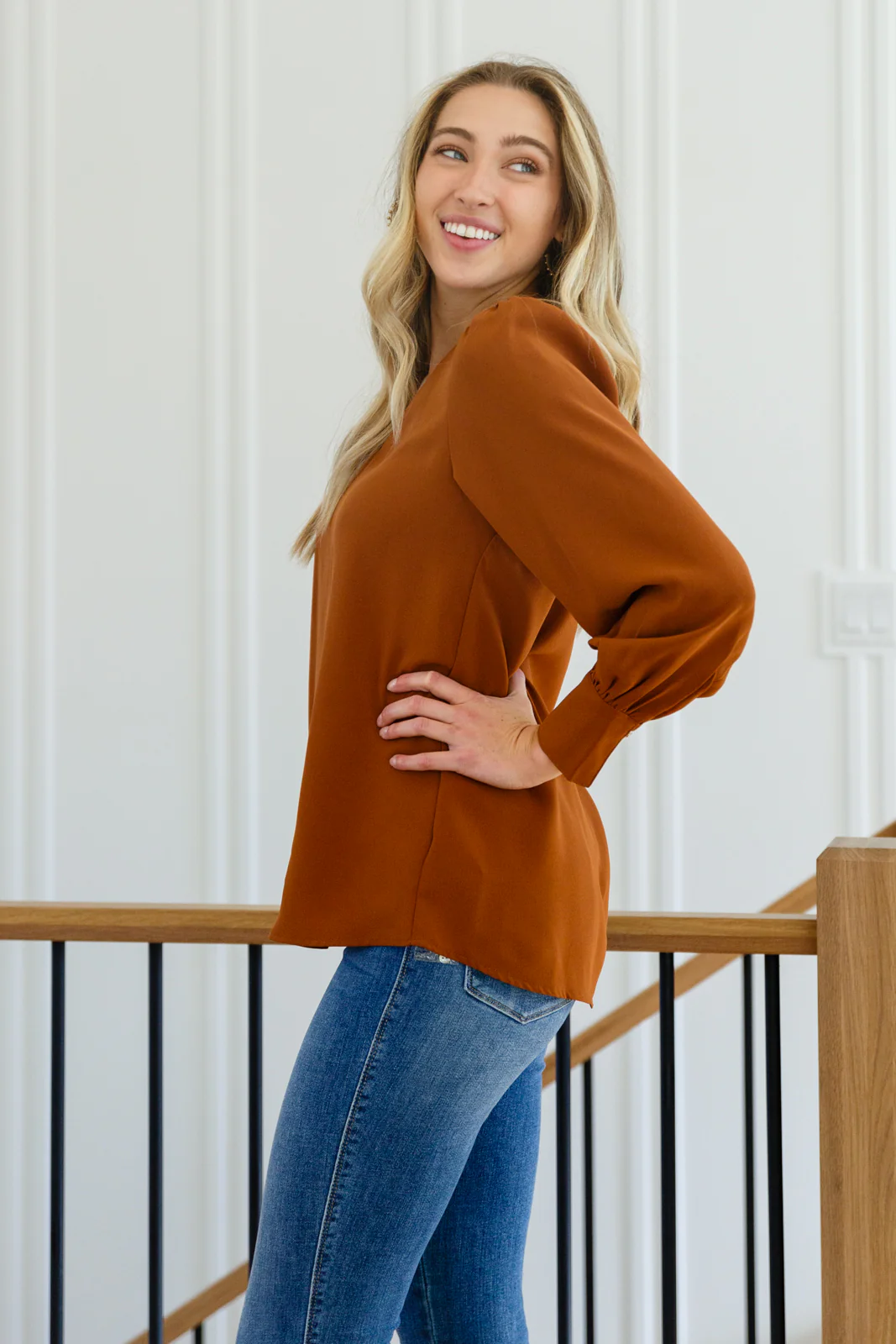 Enjoy This Moment V Neck Blouse In Toffee - 11/8/2022 - Image 4