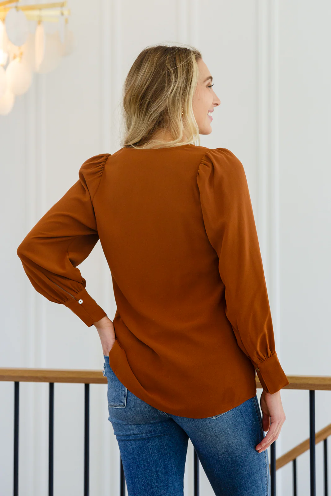 Enjoy This Moment V Neck Blouse In Toffee - 11/8/2022 - Image 6