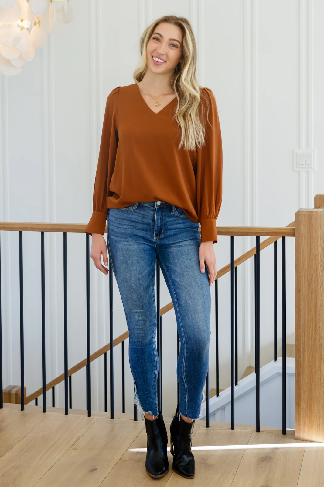 Enjoy This Moment V Neck Blouse In Toffee - 11/8/2022 - Image 8