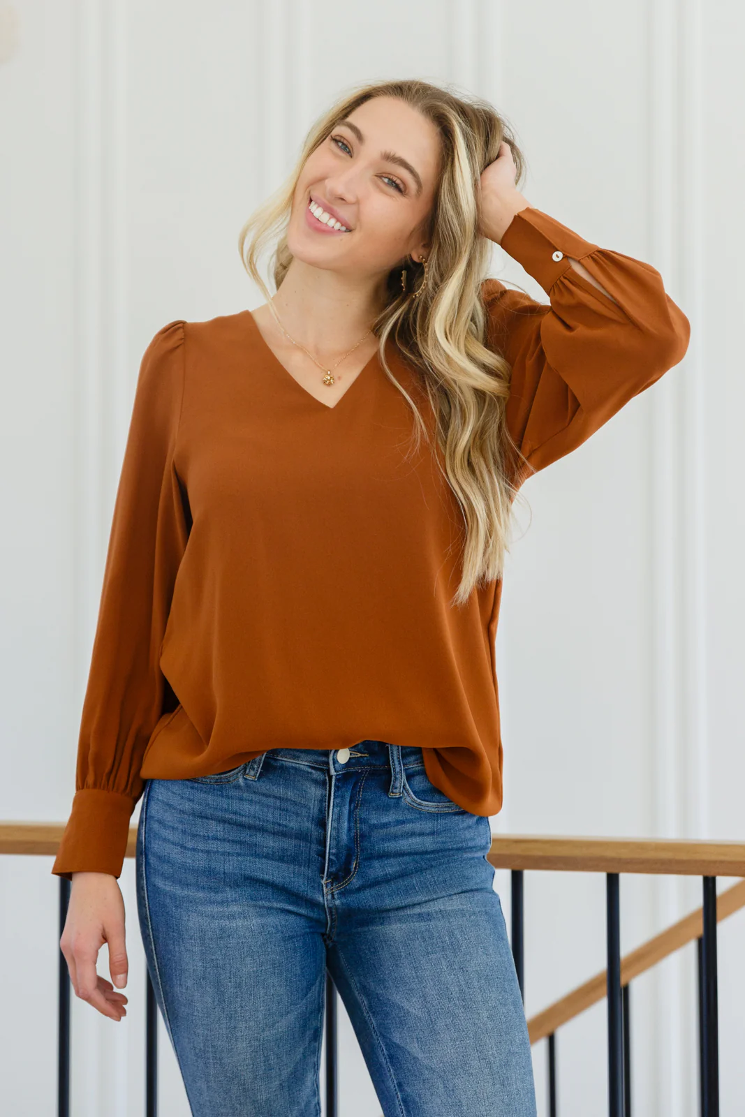 Enjoy This Moment V Neck Blouse In Toffee - 11/8/2022 - Image 9