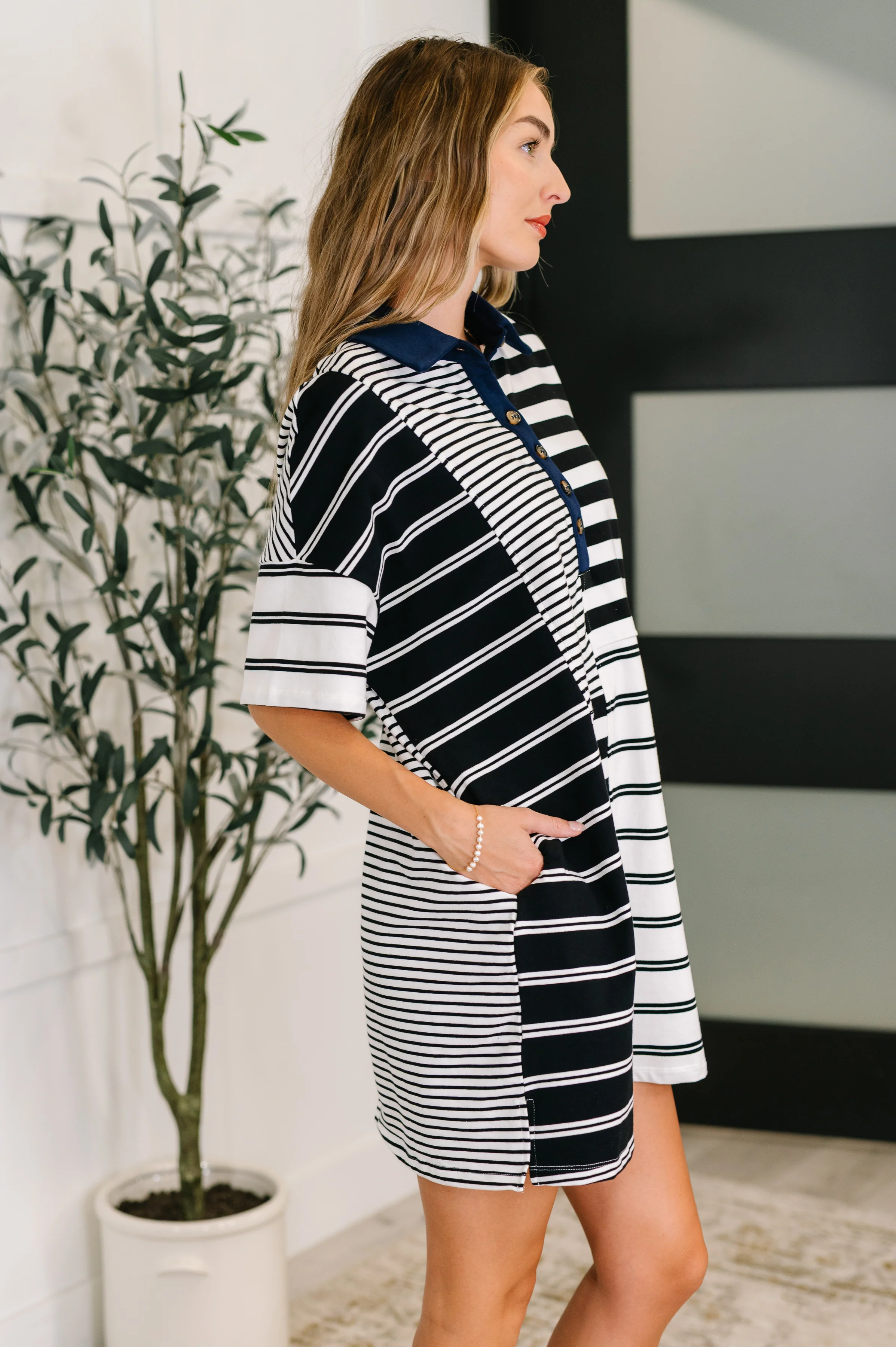 Everlasting Love Striped Collared Dress in Black and Navy - 3/30/2026 - Image 3