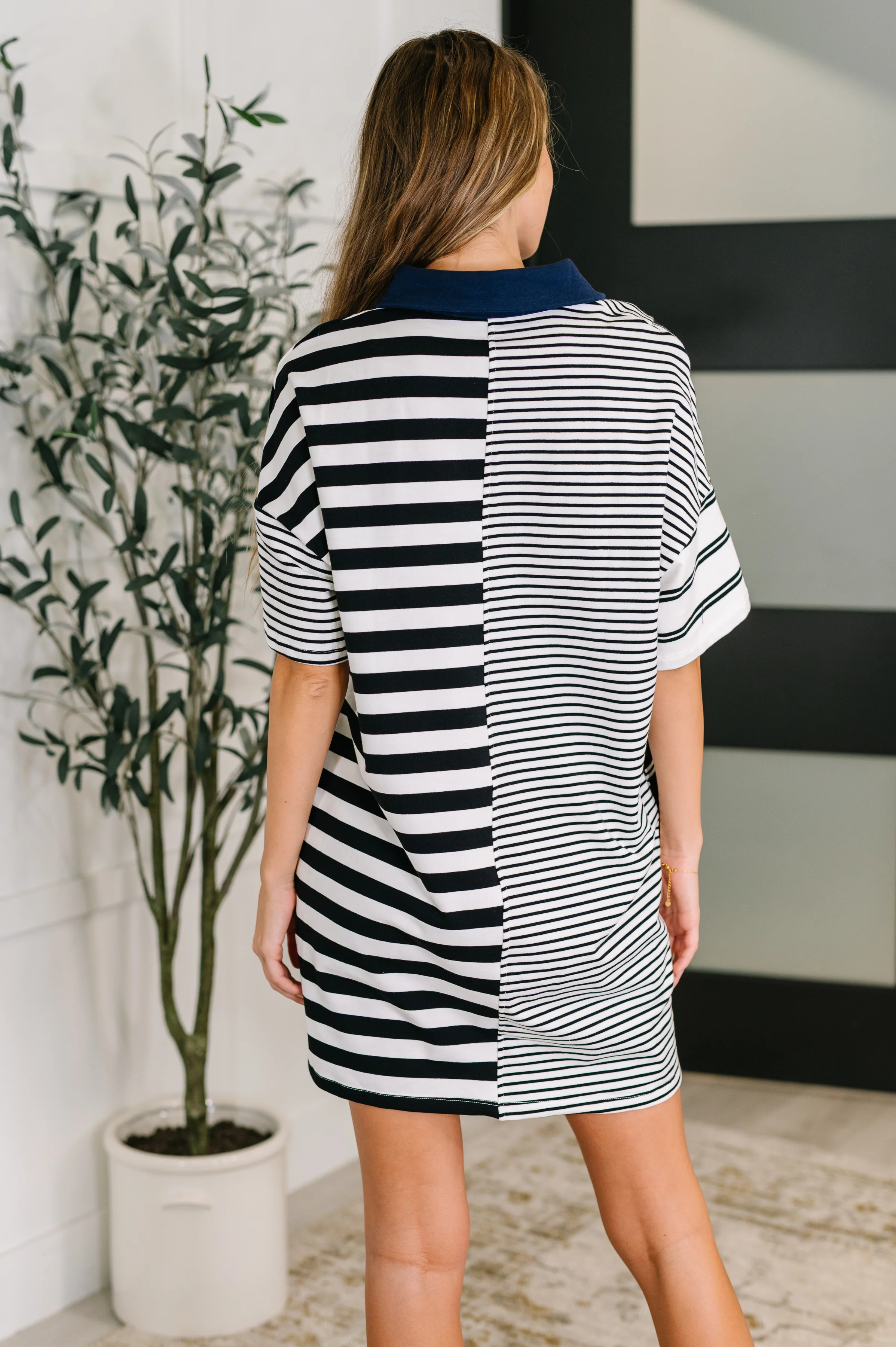 Everlasting Love Striped Collared Dress in Black and Navy - 3/30/2026 - Image 5